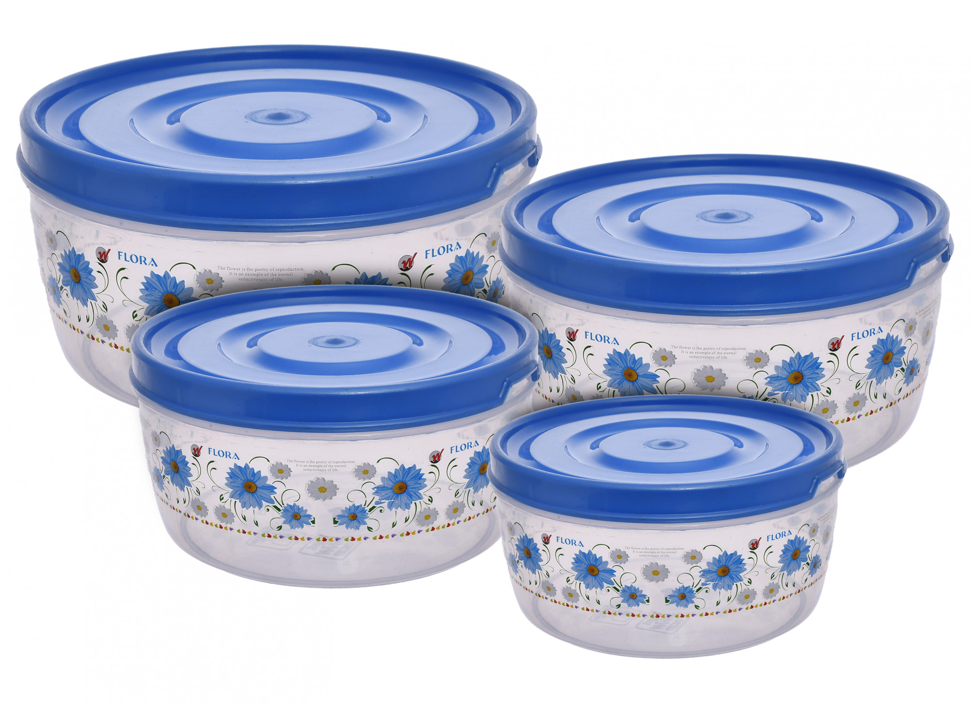 Kuber Industries Floral Print Plastic Multipurpose Transparent Air Tight Food Storage Kitchen Container Set (Set Of 4,Blue)-KUBMART1232