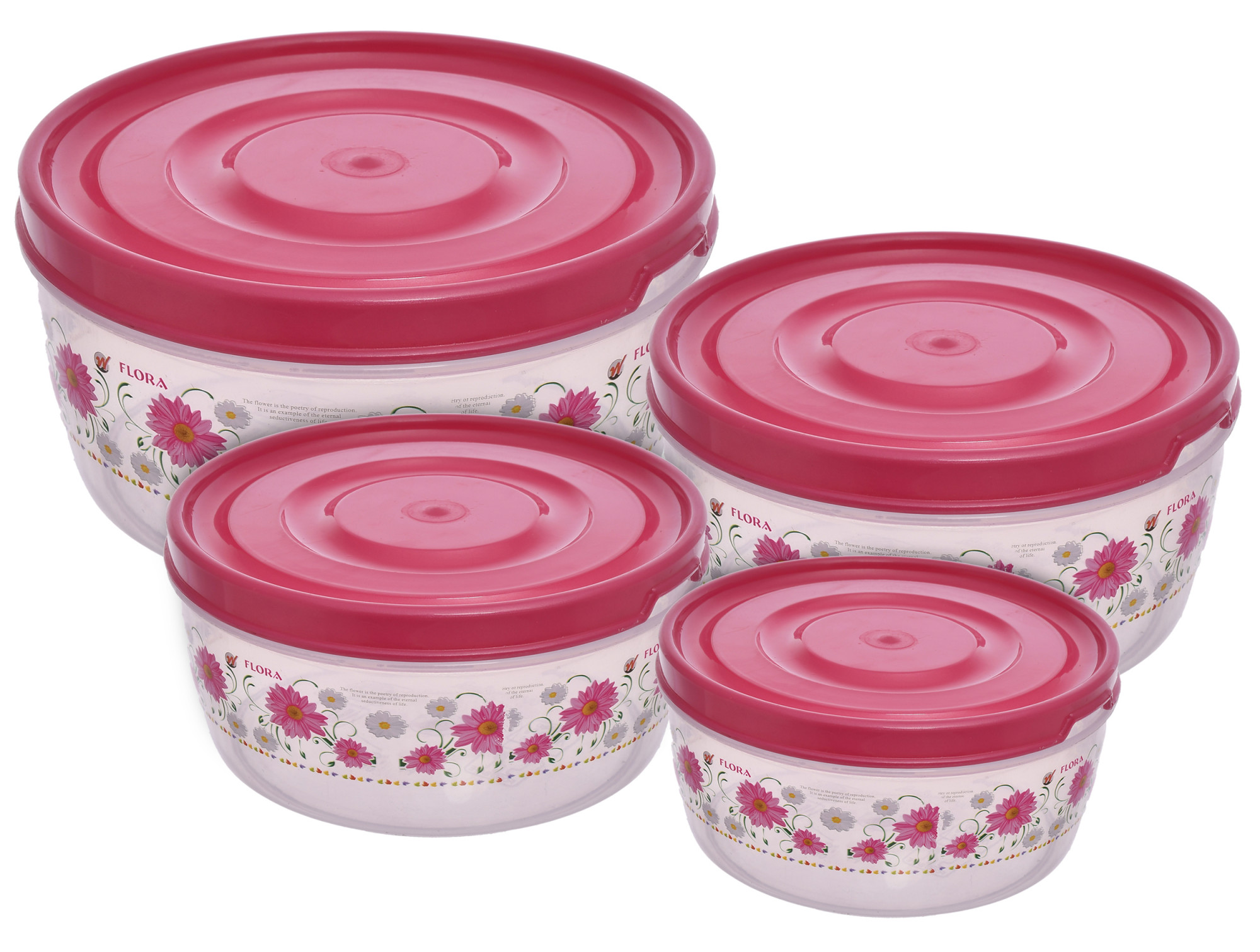 Kuber Industries Floral Print Plastic Multipurpose Transparent Air Tight Food Storage Kitchen Container Set (Set Of 4,Pink)-KUBMART1234