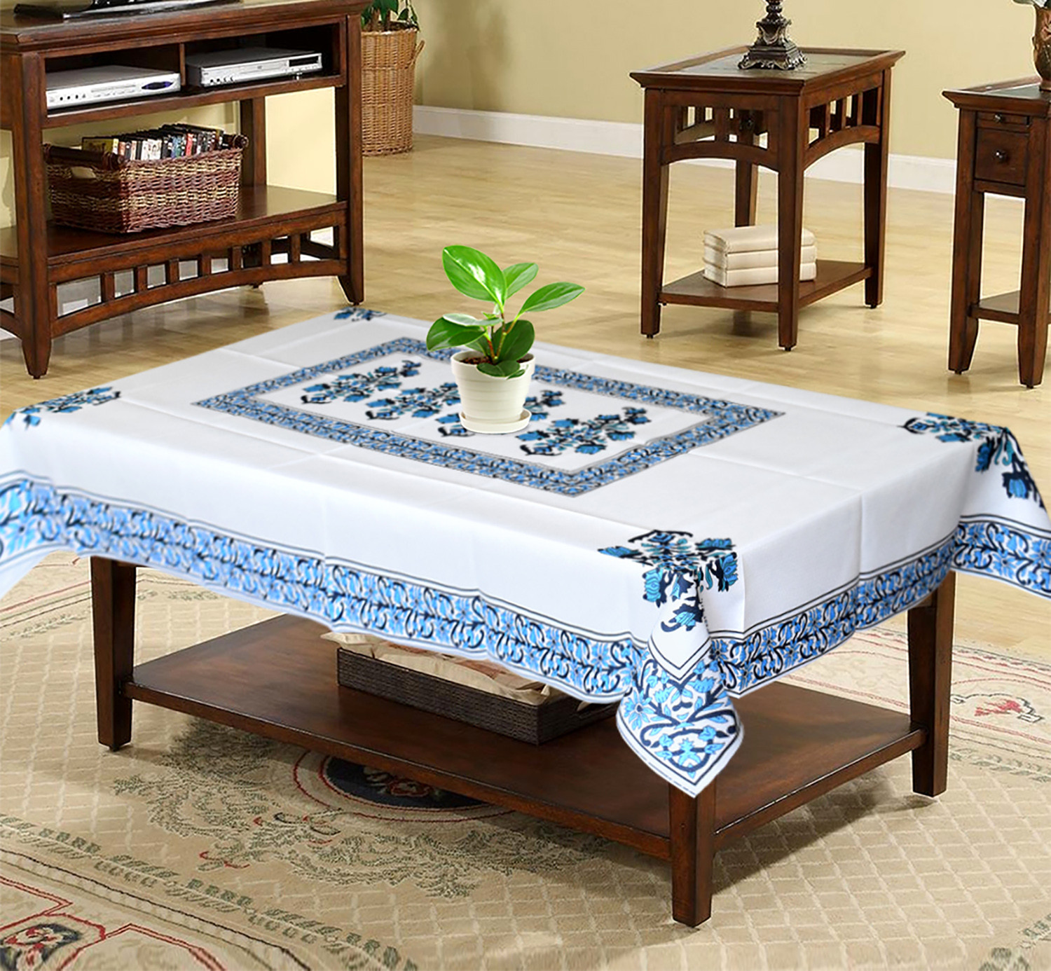 Kuber Industries Floral Print Polyester Center Table Cover/Table Cloth For Home Decorative Luxurious 4 Seater, 60