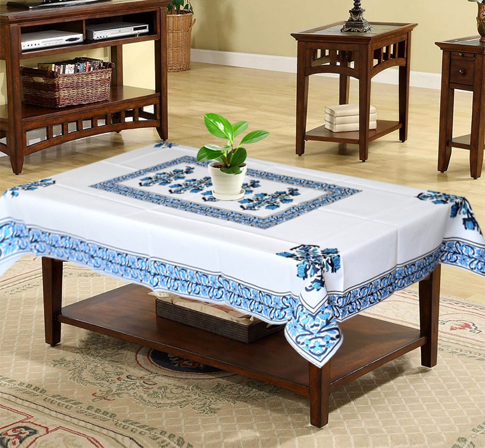 Kuber Industries Floral Print Polyester Center Table Cover/Table Cloth For Home Decorative Luxurious 4 Seater, 60&quot;x40&quot; (Blue) 54KM4260