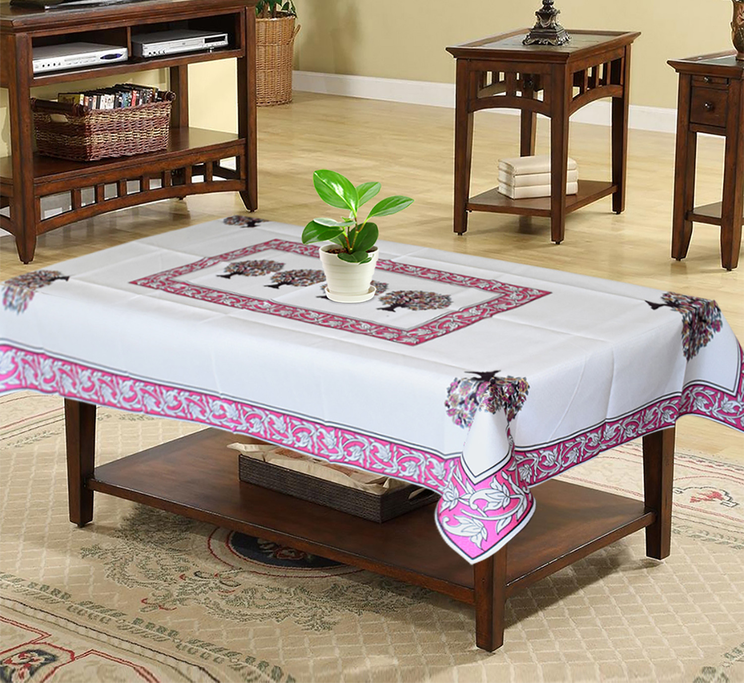 Kuber Industries Floral Print Polyester Center Table Cover/Table Cloth For Home Decorative Luxurious 4 Seater, 60