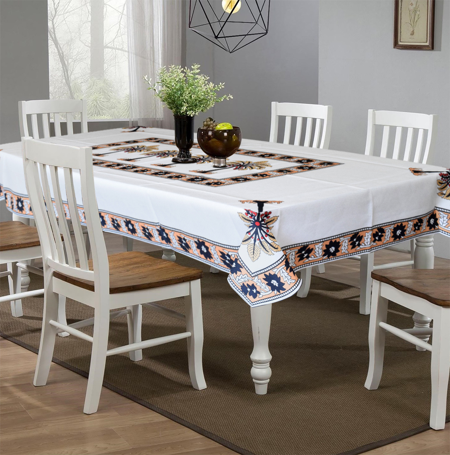 Kuber Industries Floral Print Polyester Dining Table Cover/Table Cloth For Home Decorative Luxurious 6 Seater, 60