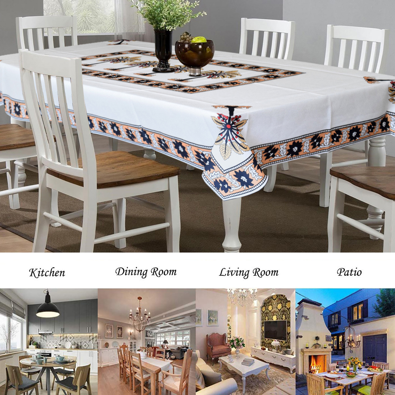 Kuber Industries Floral Print Polyester Dining Table Cover/Table Cloth For Home Decorative Luxurious 6 Seater, 60