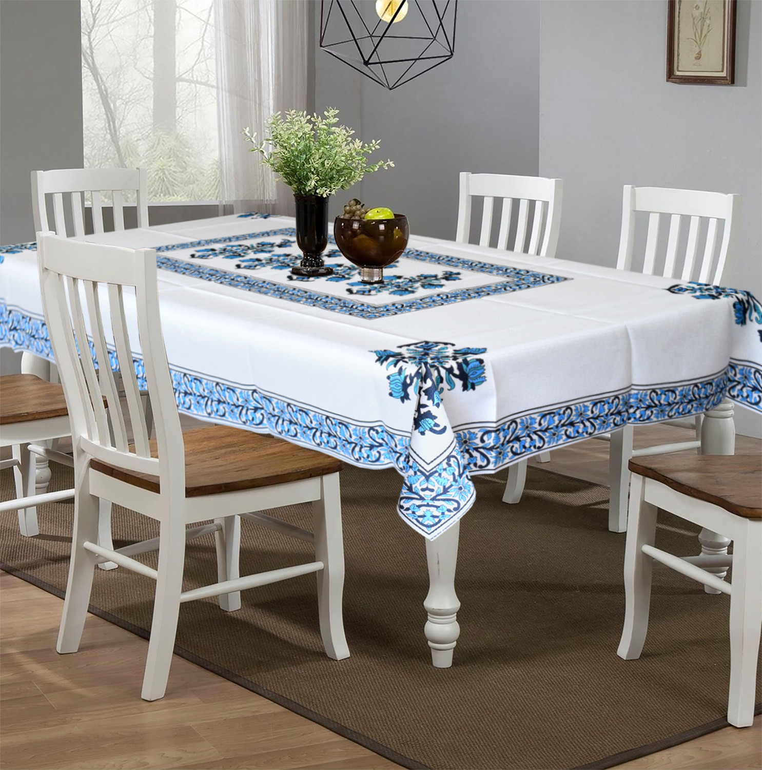 Kuber Industries Floral Print Polyester Dining Table Cover/Table Cloth For Home Decorative Luxurious 6 Seater, 60