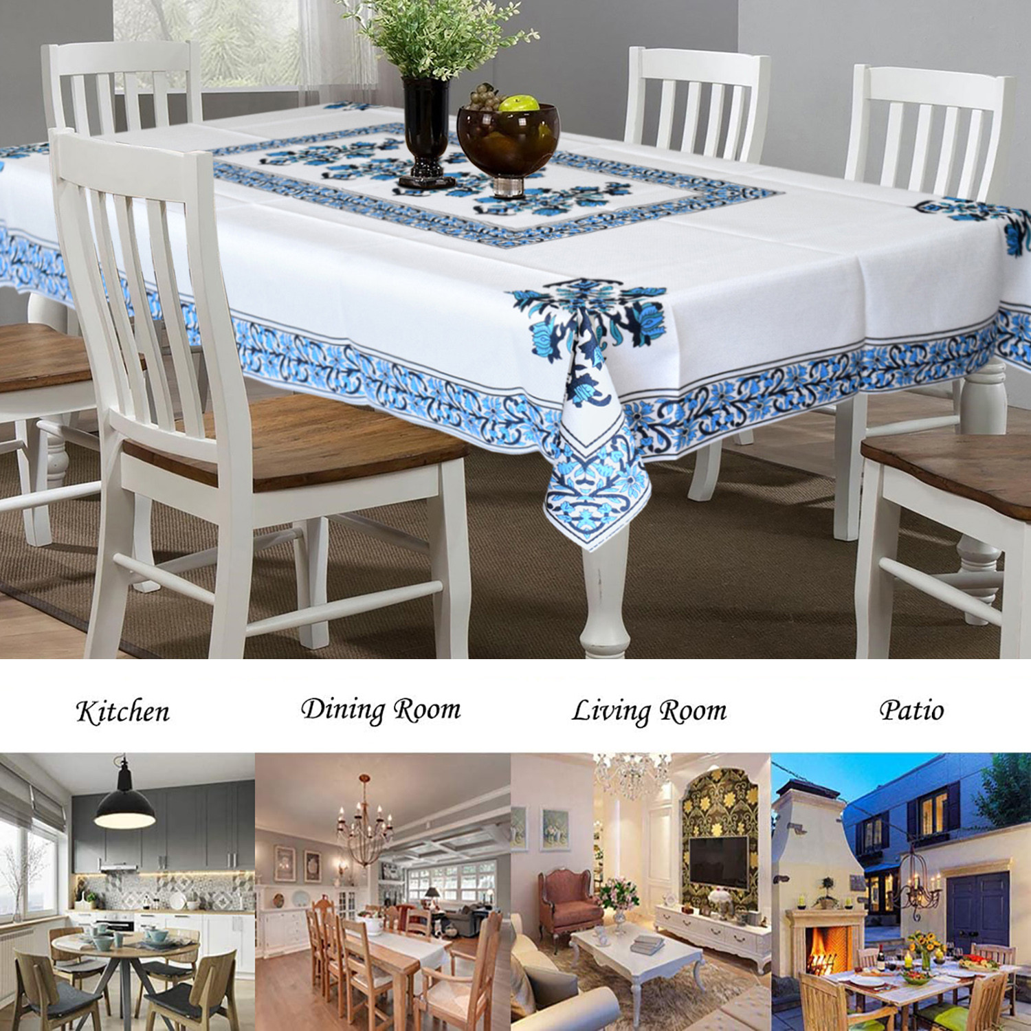 Kuber Industries Floral Print Polyester Dining Table Cover/Table Cloth For Home Decorative Luxurious 6 Seater, 60