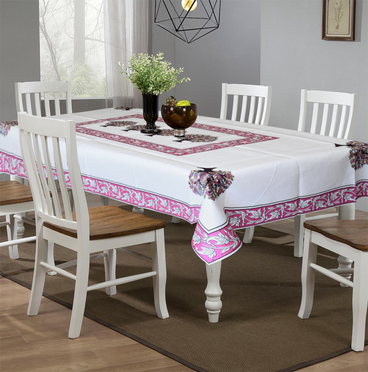 Kuber Industries Floral Print Polyester Dining Table Cover/Table Cloth For Home Decorative Luxurious 6 Seater, 60