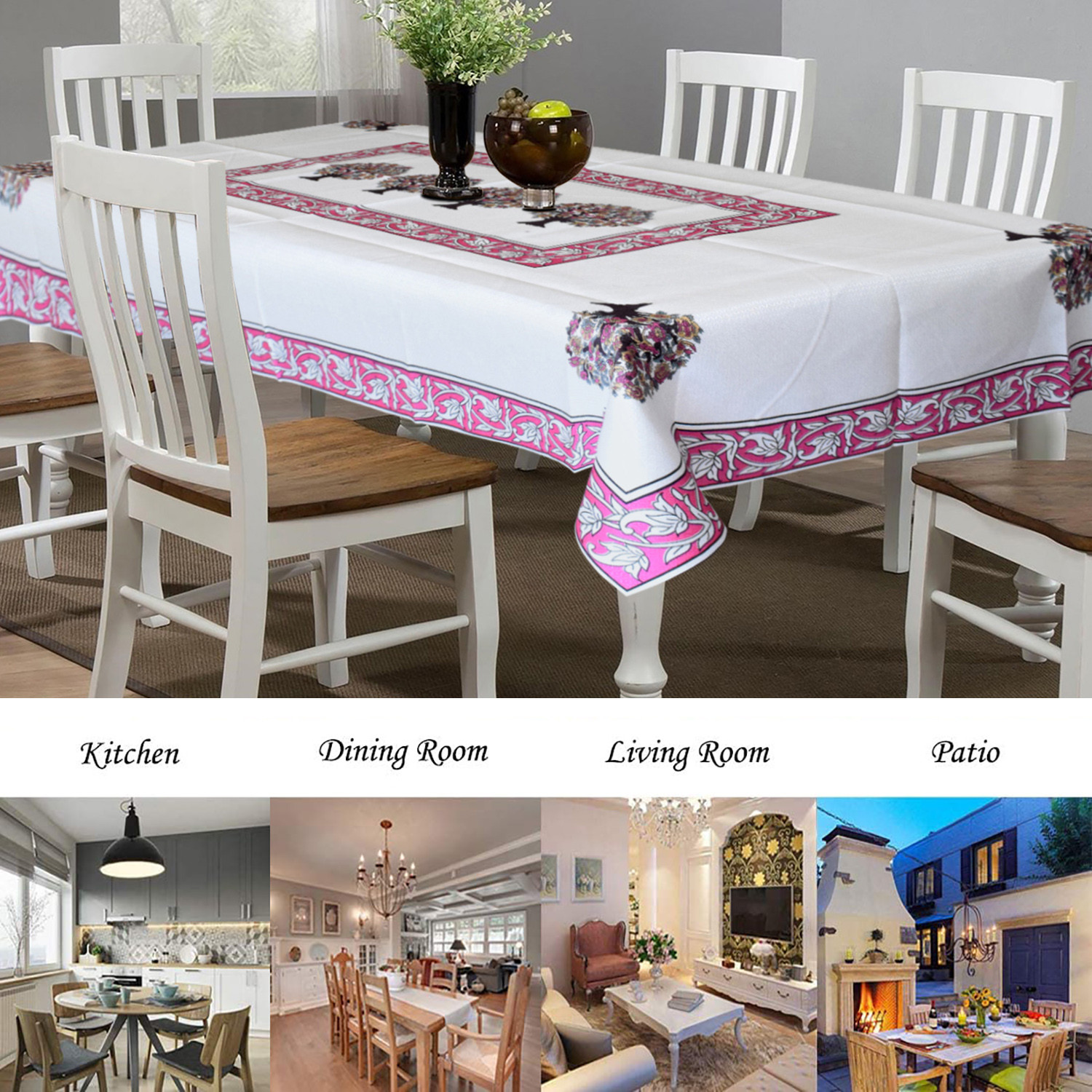 Kuber Industries Floral Print Polyester Dining Table Cover/Table Cloth For Home Decorative Luxurious 6 Seater, 60