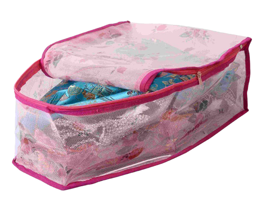 Kuber Industries Floral Print PVC Blouse Cover/Wardrobe organizer/Clothes Cover For  Blouse (Pink)