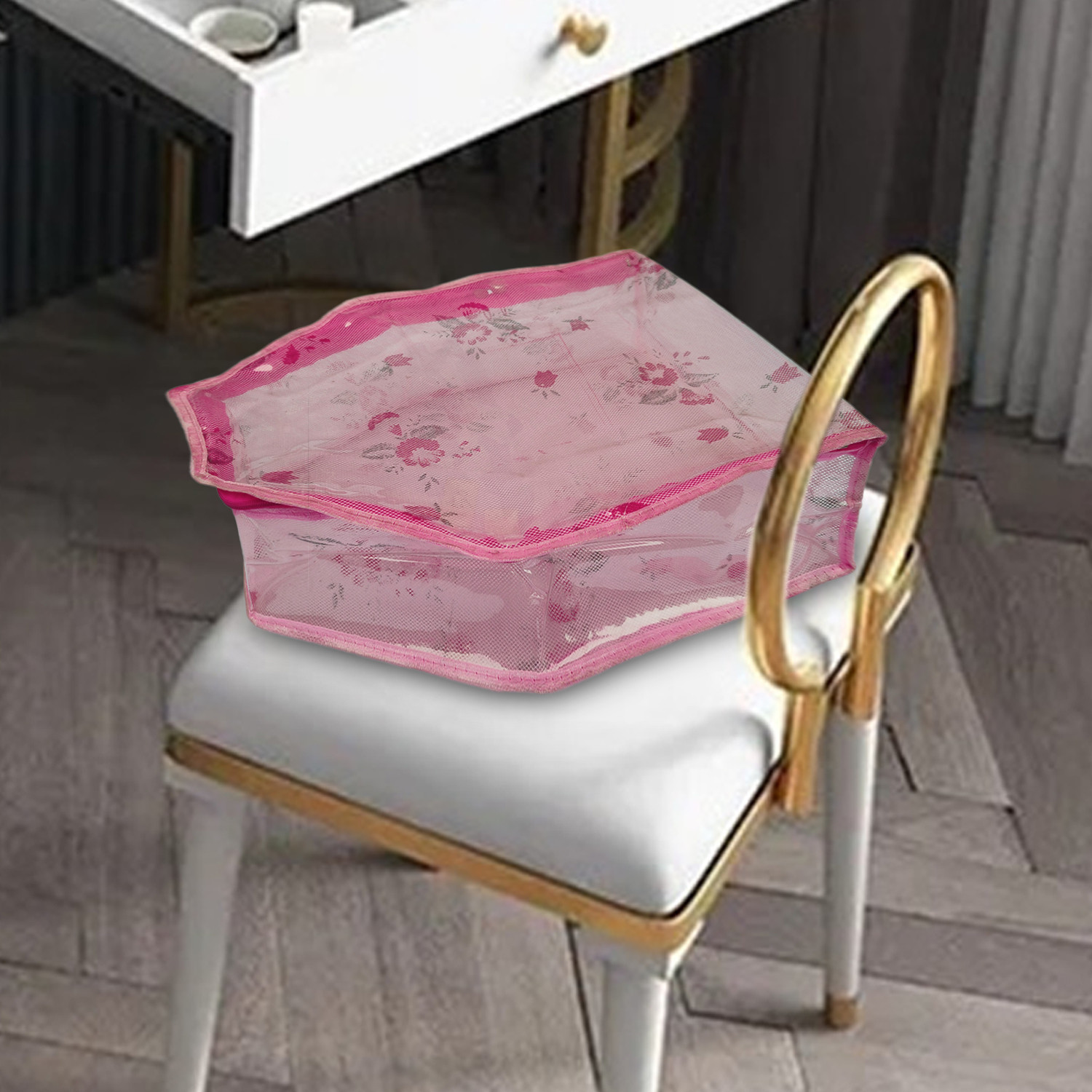 Kuber Industries Floral Print PVC Blouse Cover/Wardrobe organizer/Clothes Cover For  Blouse (Pink)