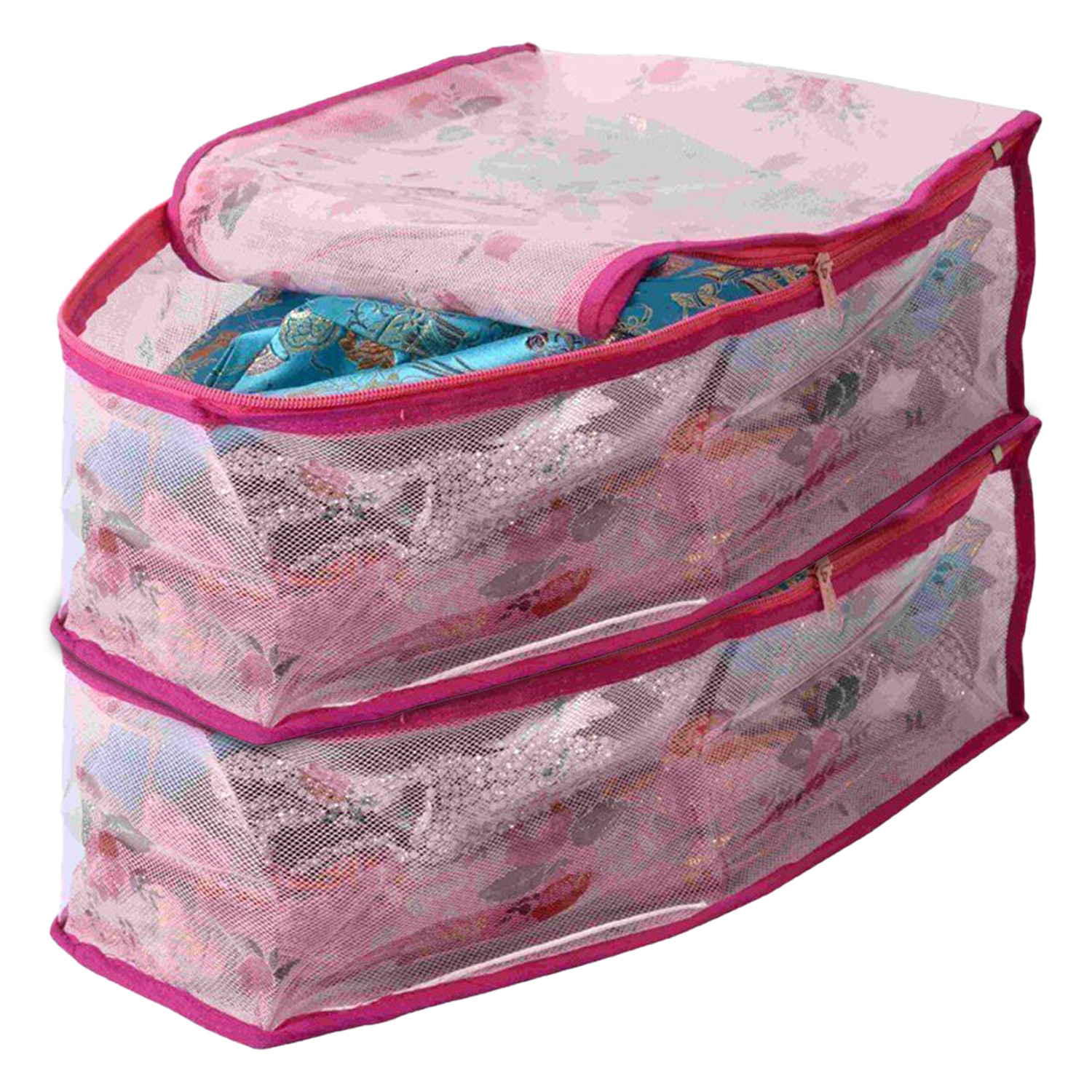 Kuber Industries Floral Print PVC Blouse Cover/Wardrobe organizer/Clothes Cover For  Blouse (Pink)