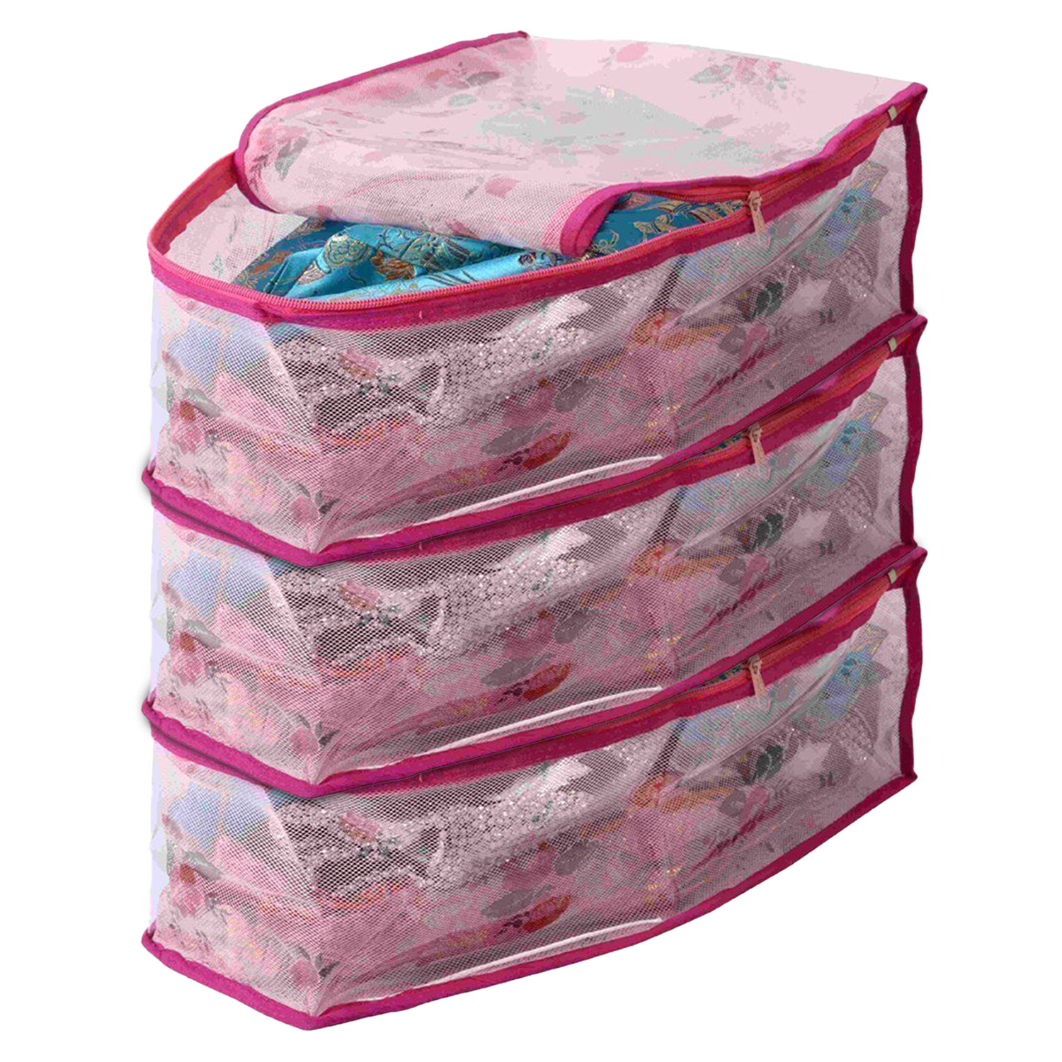Kuber Industries Floral Print PVC Blouse Cover/Wardrobe organizer/Clothes Cover For  Blouse (Pink)