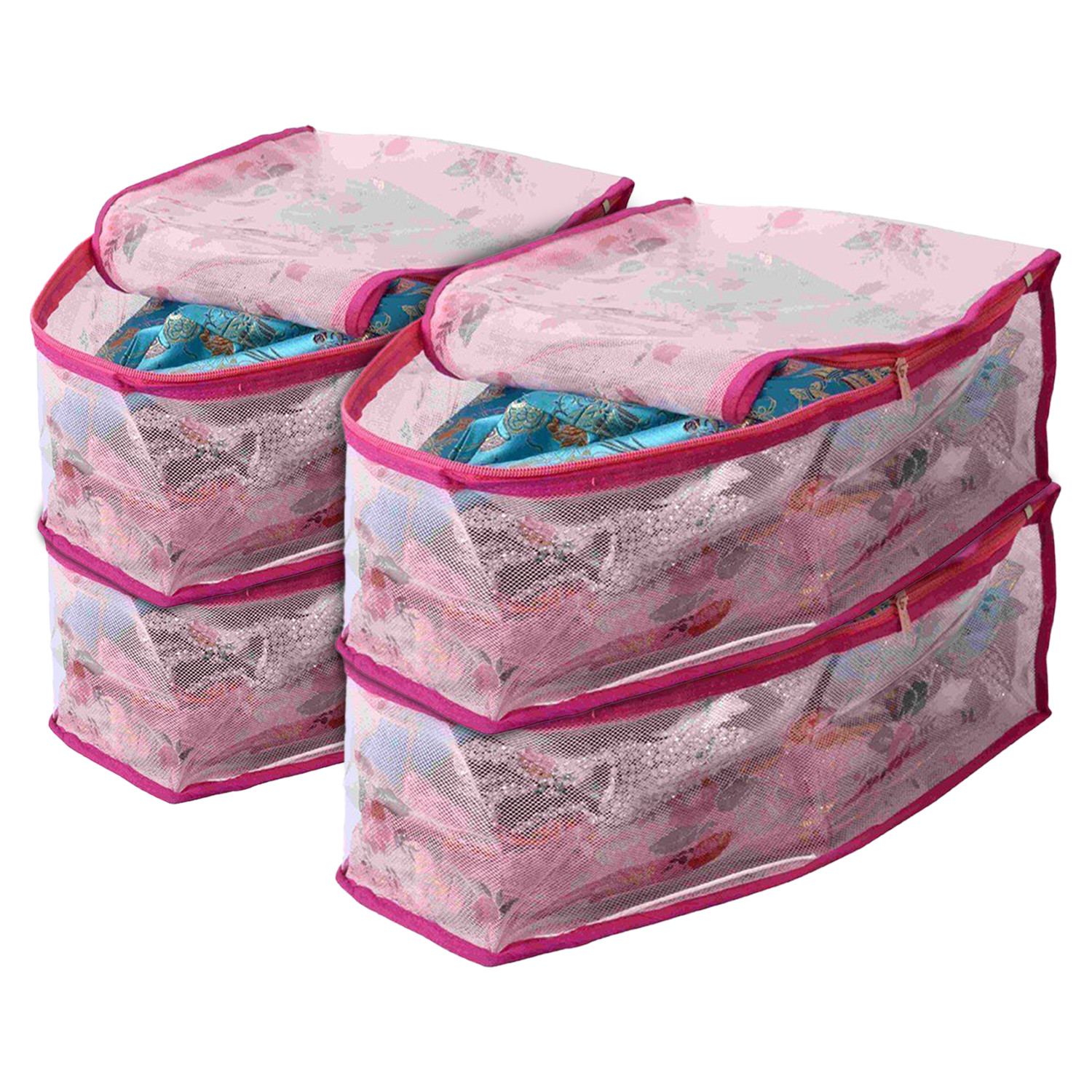 Kuber Industries Floral Print PVC Blouse Cover/Wardrobe organizer/Clothes Cover For  Blouse (Pink)