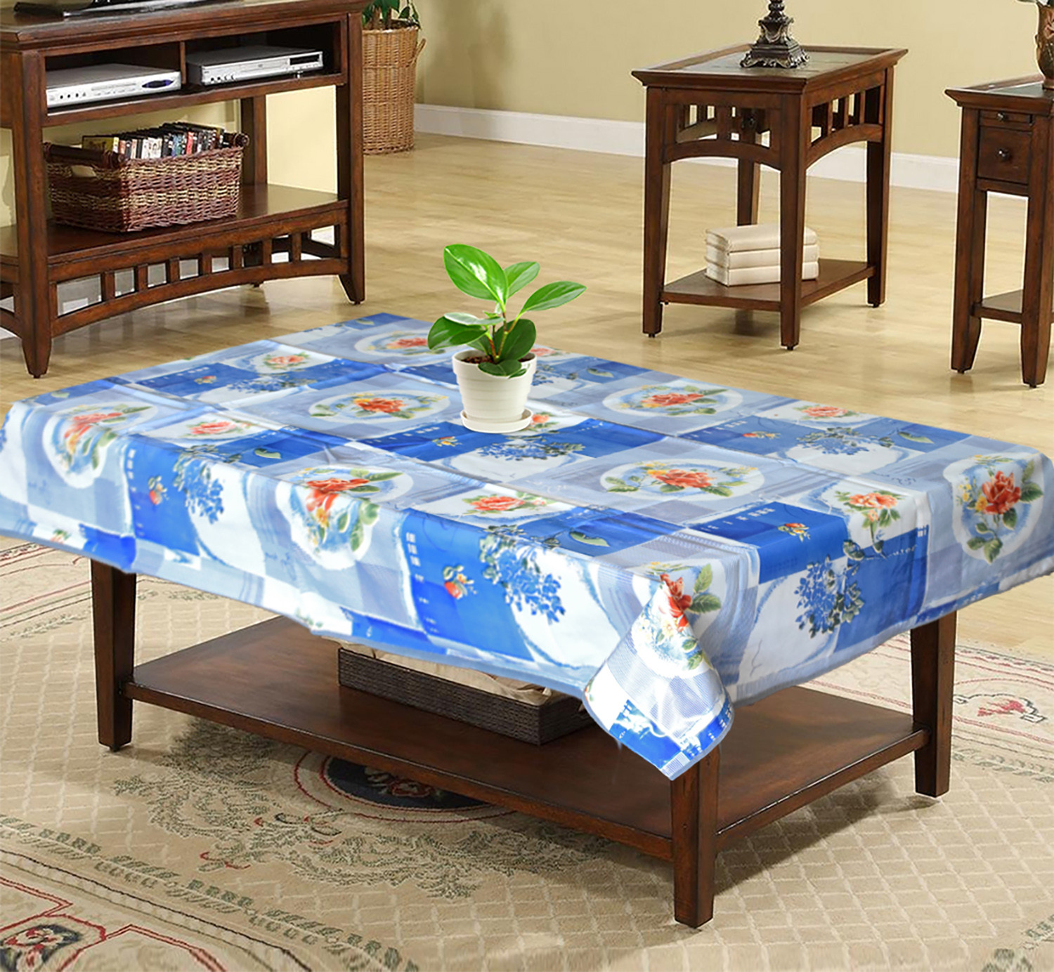 Kuber Industries Floral Print PVC Center Table Cover/Table Cloth For Home Decorative Luxurious 4 Seater, 60