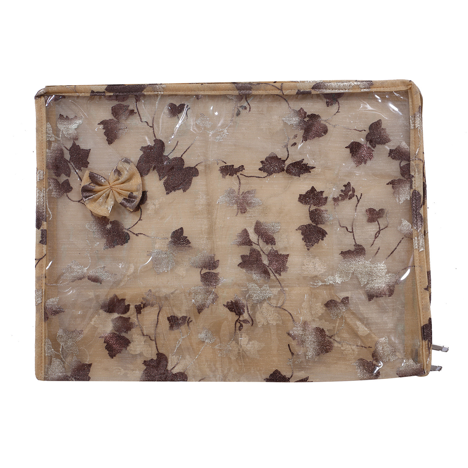 Kuber Industries Floral Print PVC Laminated Foldable Bow Saree Cover|Clothes|Wardrobe Organizer For Home & Travle With Transparent, Extra Large (Gold)