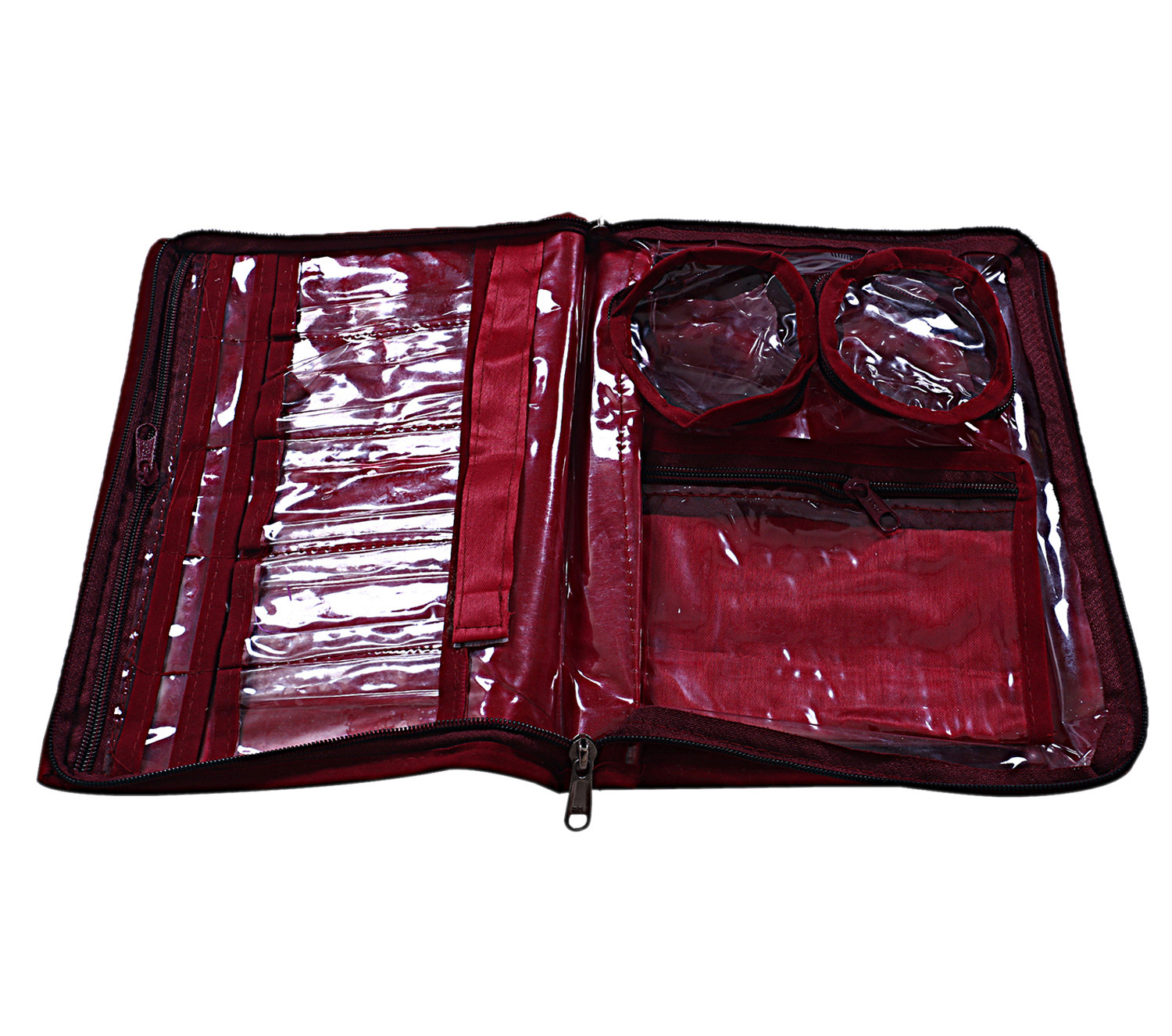 Kuber Industries Floral Print PVC Laminated Portable Jewellery Organizer With 4 Pouches & 2 Bangle Pouches For Home and Travel (Maroon)