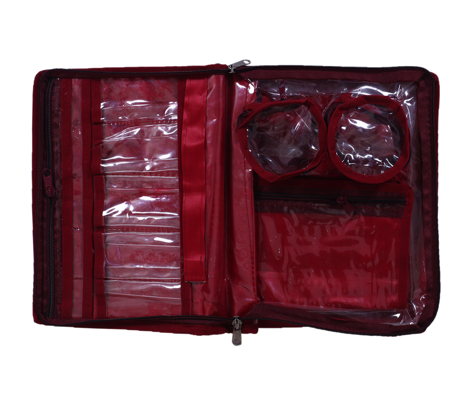 Kuber Industries Floral Print PVC Laminated Portable Jewellery Organizer With 4 Pouches & 2 Bangle Pouches For Home and Travel (Maroon)