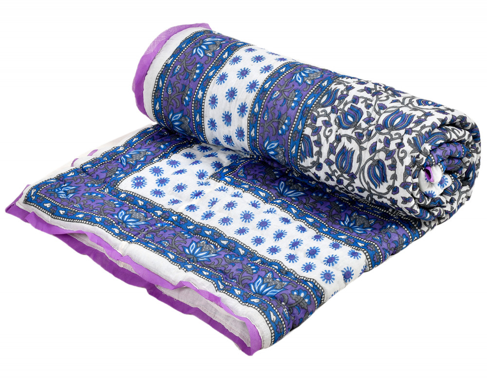 Kuber Industries Floral Print Soft Light Weight Reversible Microfiber Filler Cotton Single Bed Razai, Quilt, Comforter, Blanket, 60&quot;x90&quot; (Blue)-48KM017