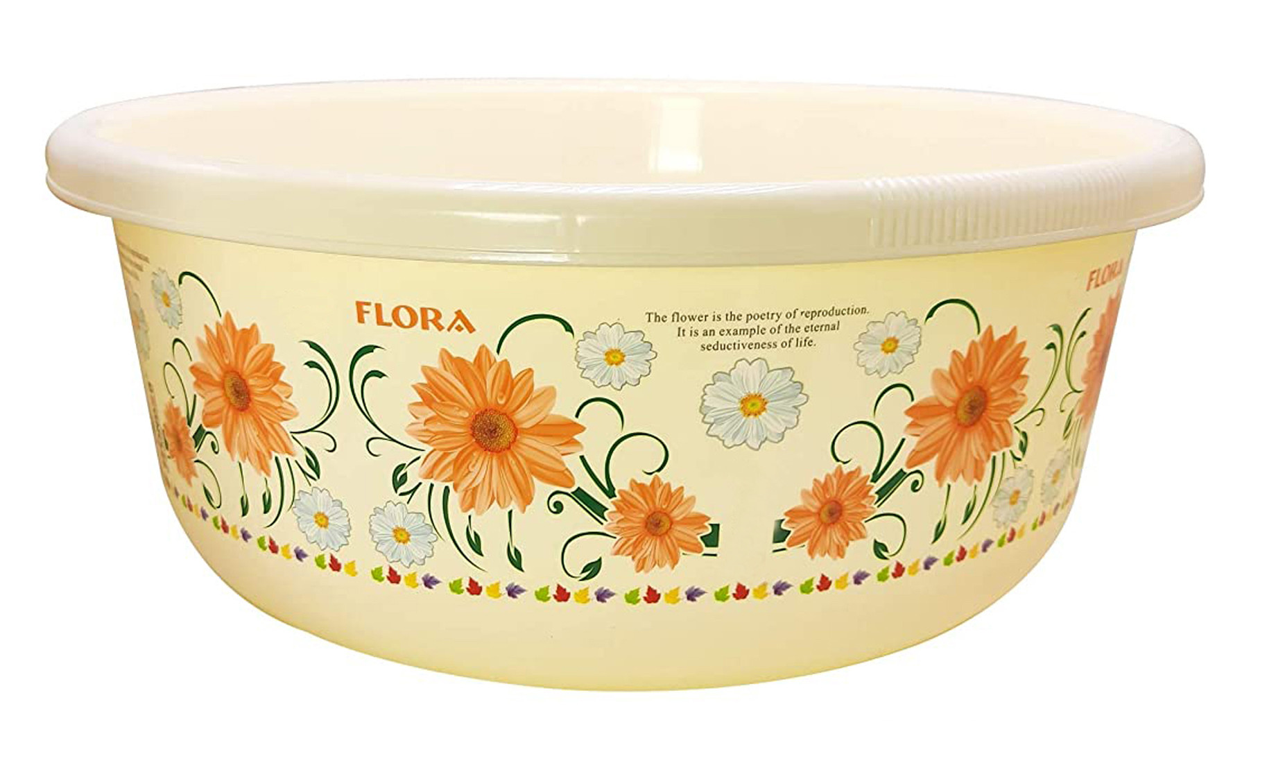 Kuber Industries Floral Print Unbreakable Plastic Multipurpose Bath Tub/Washing Tub 40 LTR (Cream)-KUBMART3182