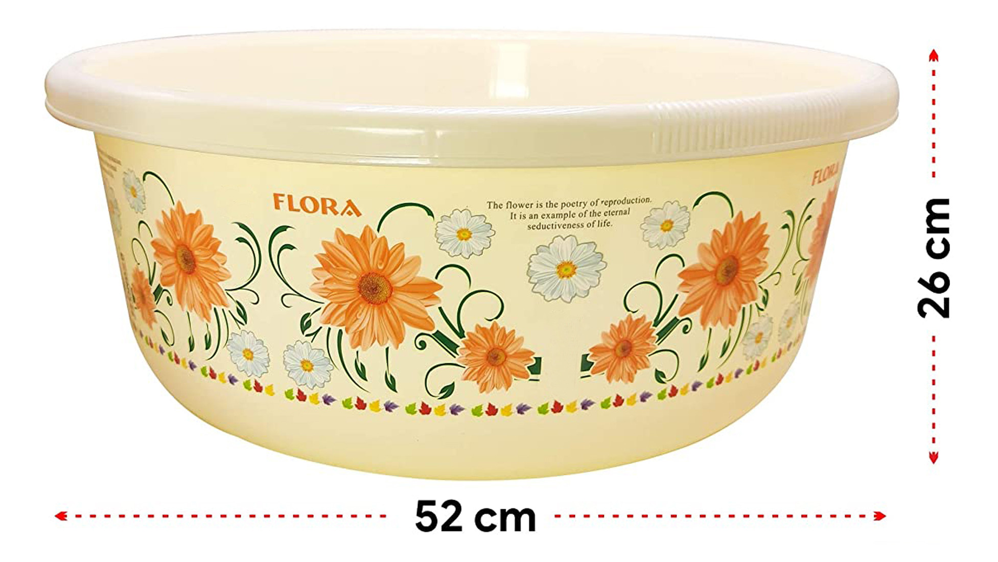 Kuber Industries Floral Print Unbreakable Plastic Multipurpose Bath Tub/Washing Tub 40 LTR (Cream)-KUBMART3182