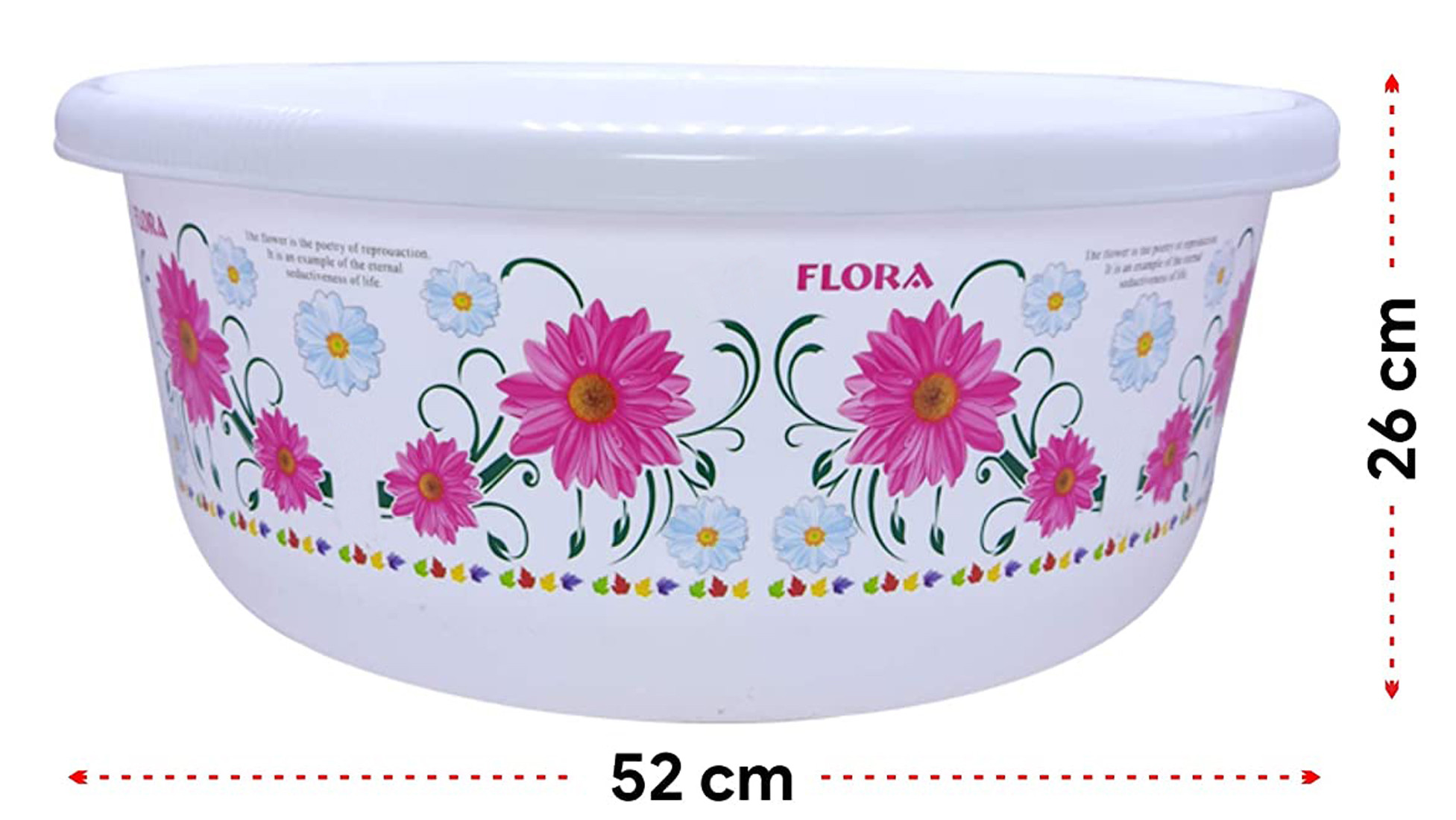 Kuber Industries Floral Print Unbreakable Plastic Multipurpose Bath Tub/Washing Tub 40 LTR (White)-KUBMART3186