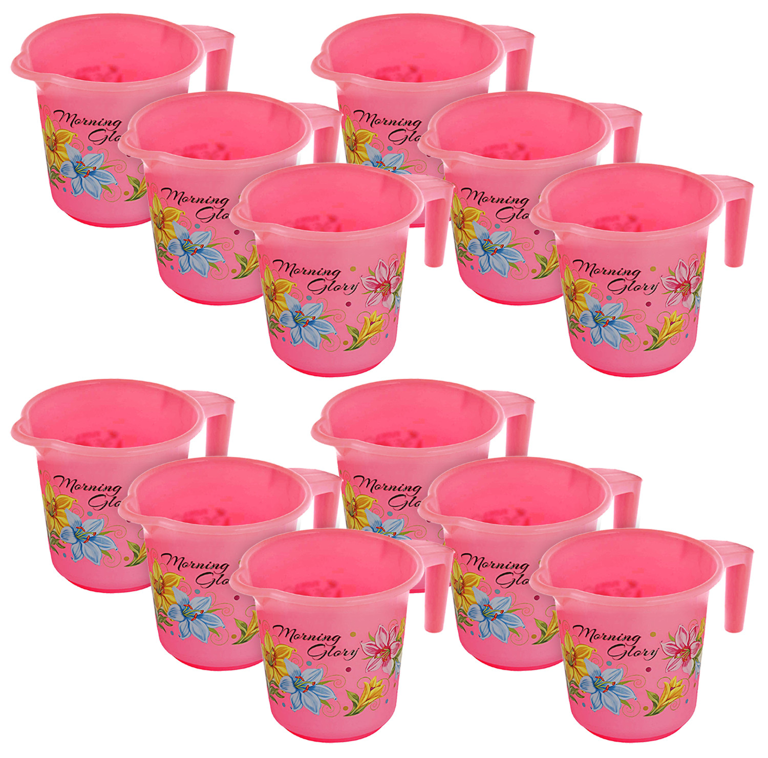 Kuber Industries Floral Print Unbreakable Strong Plastic Bathroom Mug,500 ML (Pink)