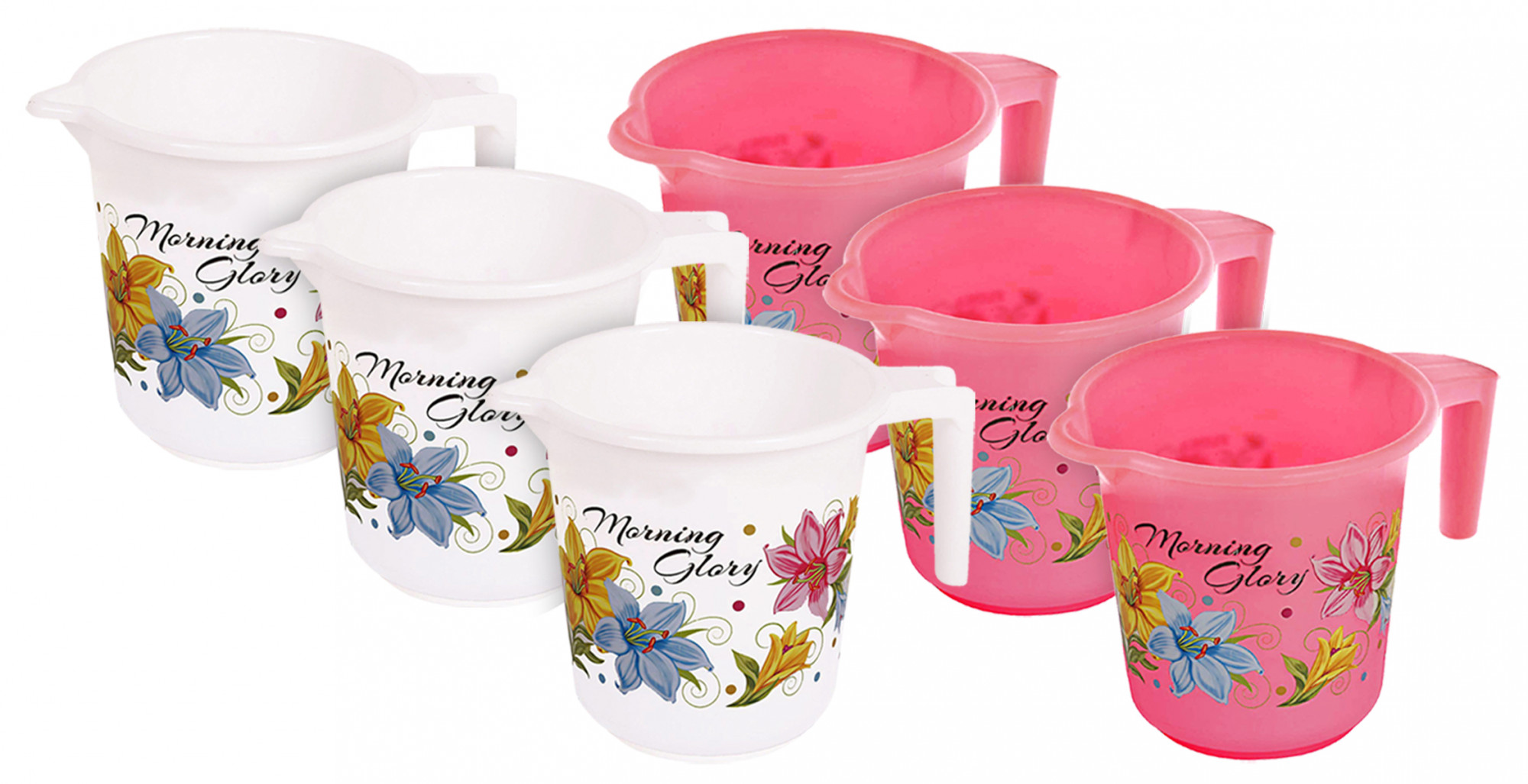 Kuber Industries Floral Print Unbreakable Strong Plastic Bathroom Mug,500 ML (Pink & White)