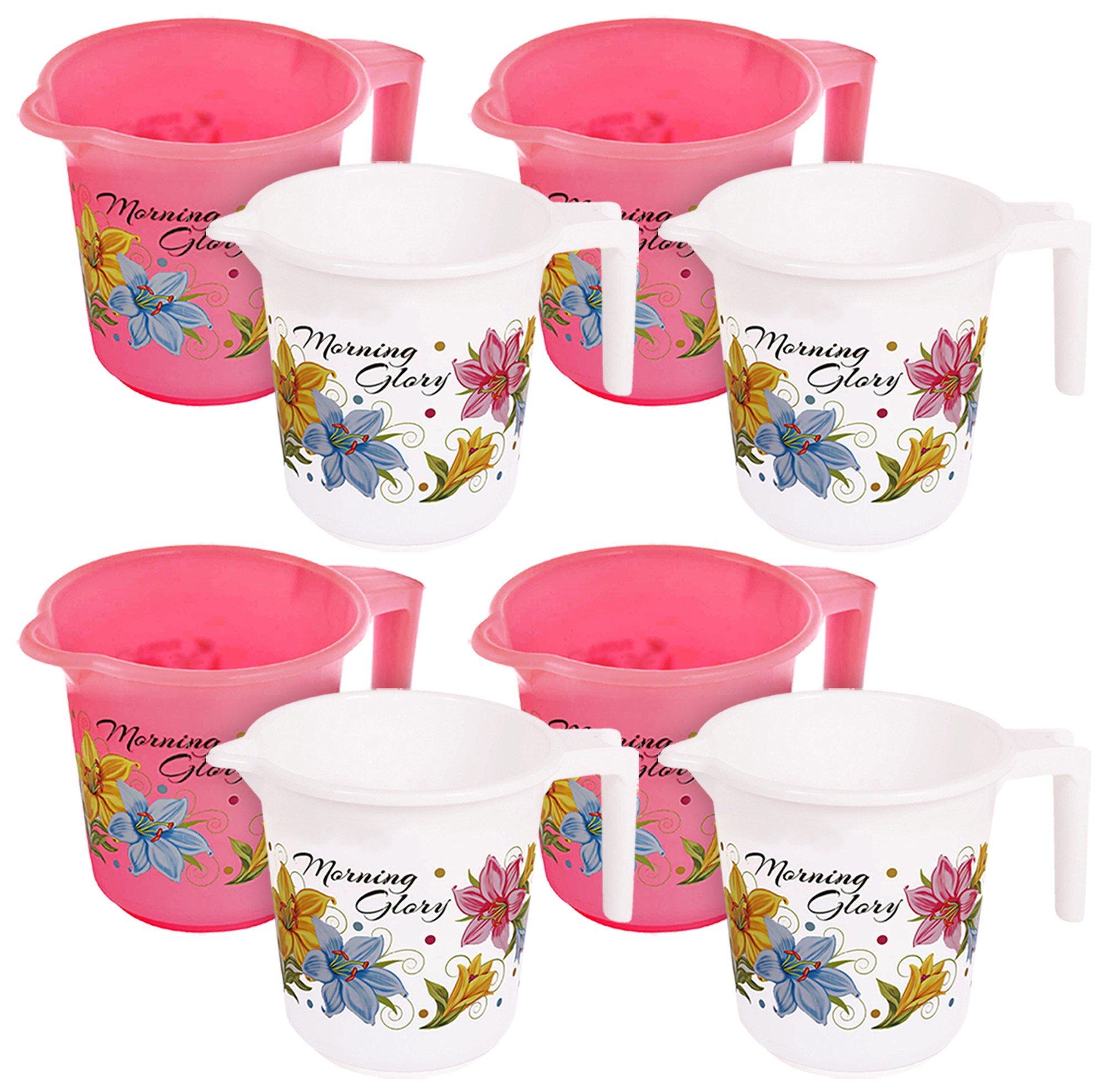 Kuber Industries Floral Print Unbreakable Strong Plastic Bathroom Mug,500 ML (Pink & White)