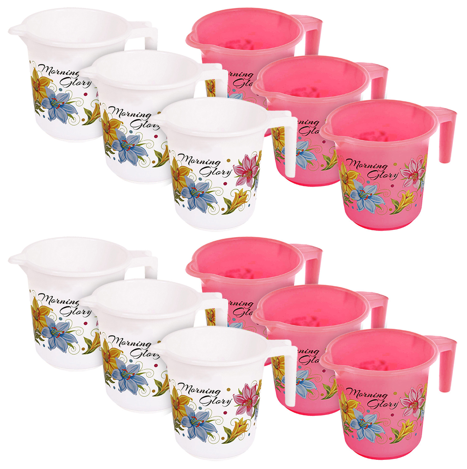 Kuber Industries Floral Print Unbreakable Strong Plastic Bathroom Mug,500 ML (Pink & White)