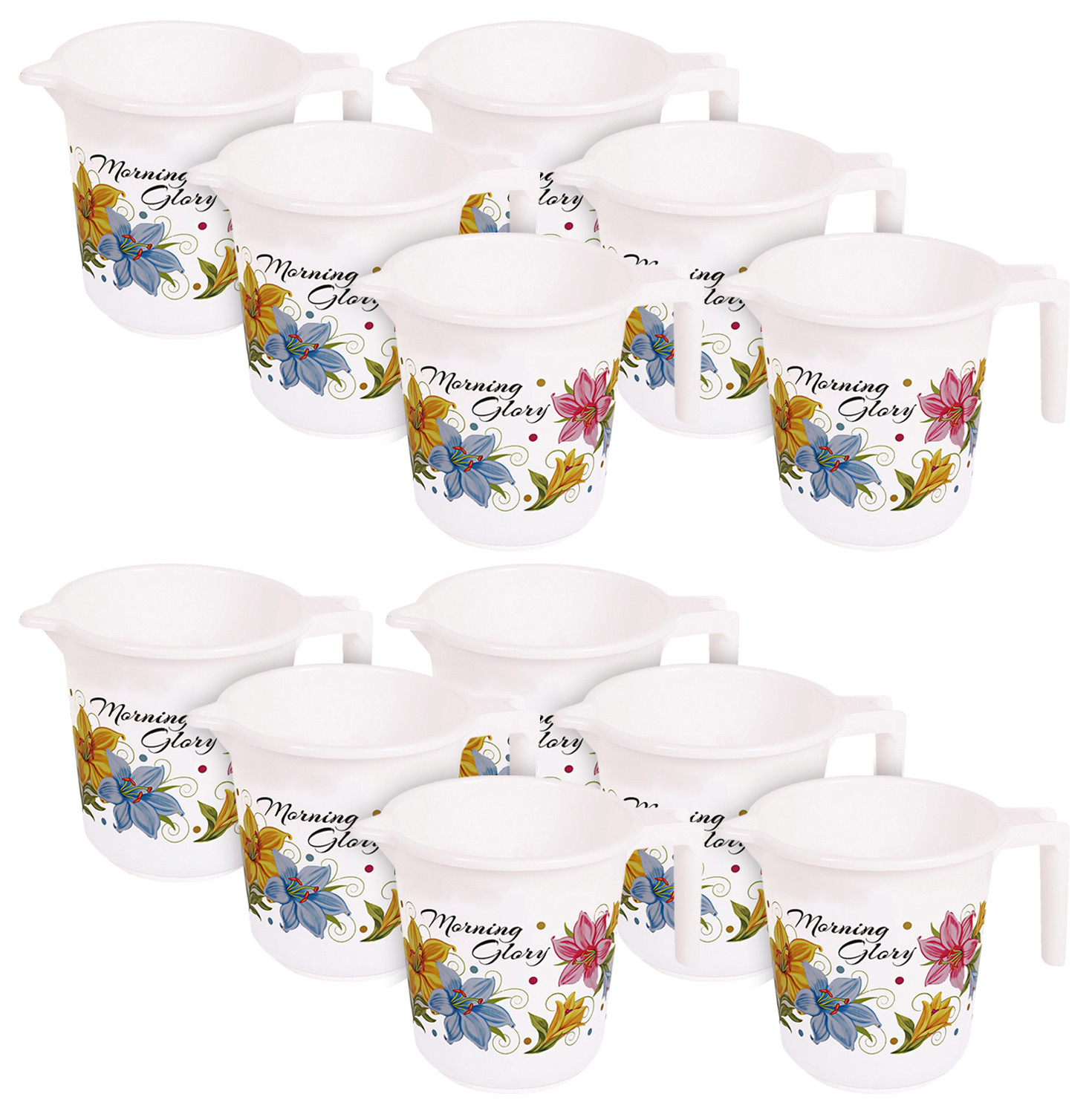 Kuber Industries Floral Print Unbreakable Strong Plastic Bathroom Mug,500 ML (White)