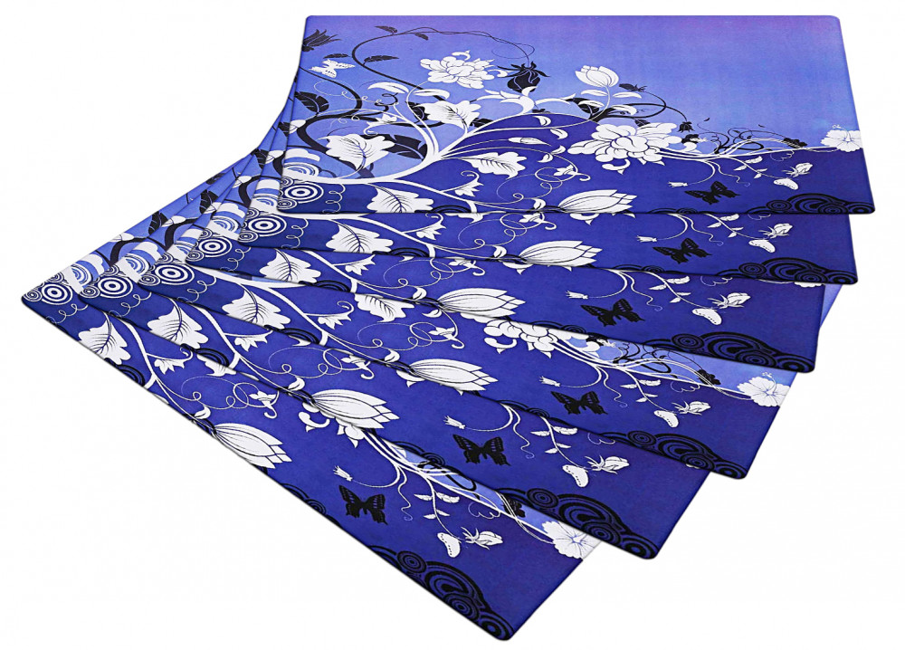 Kuber Industries Floral Print Waterproof, Stain Resistant, Washable Refrigerator/Fridge Drawer Mat, Set of 6 (Blue)