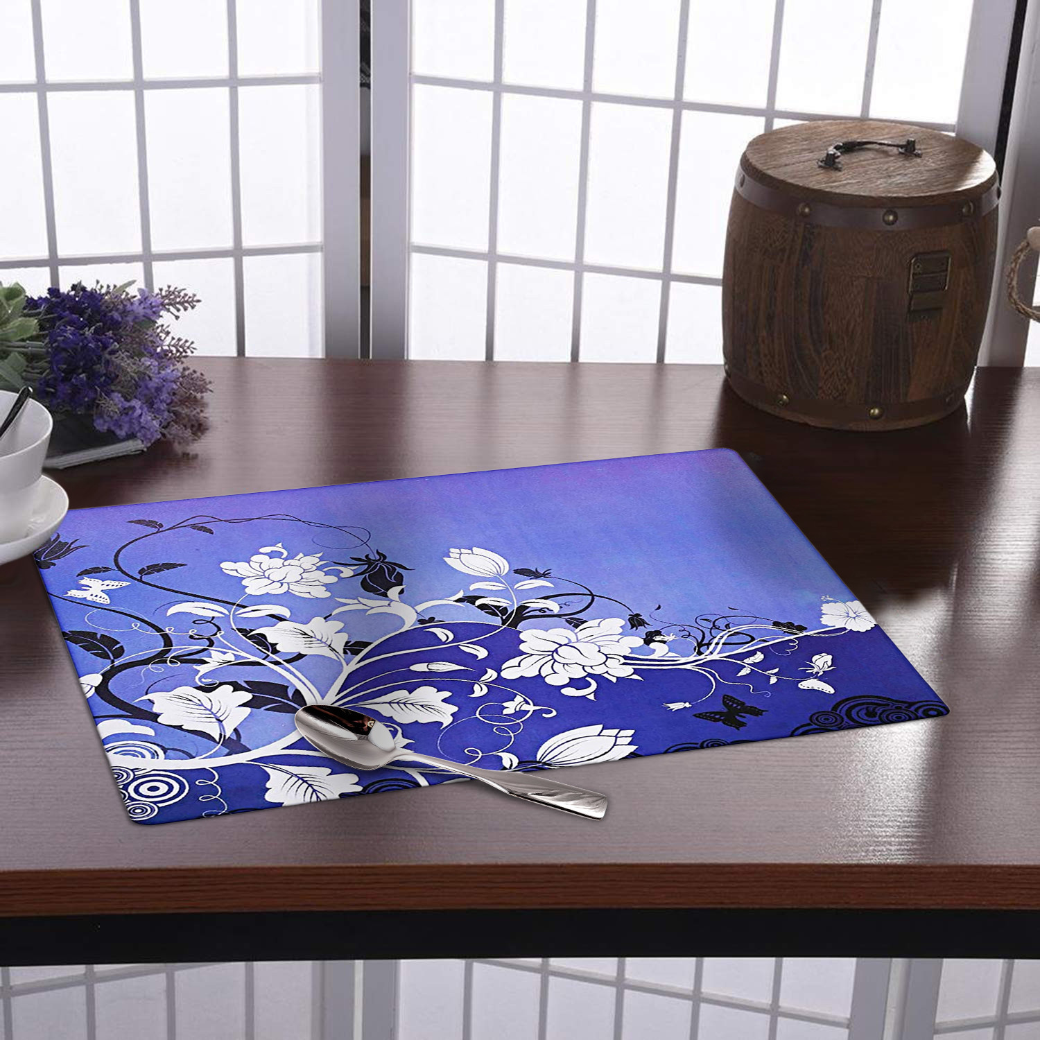 Kuber Industries Floral Print Waterproof, Stain Resistant, Washable Refrigerator/Fridge Drawer Mat, Set of 6 (Blue)