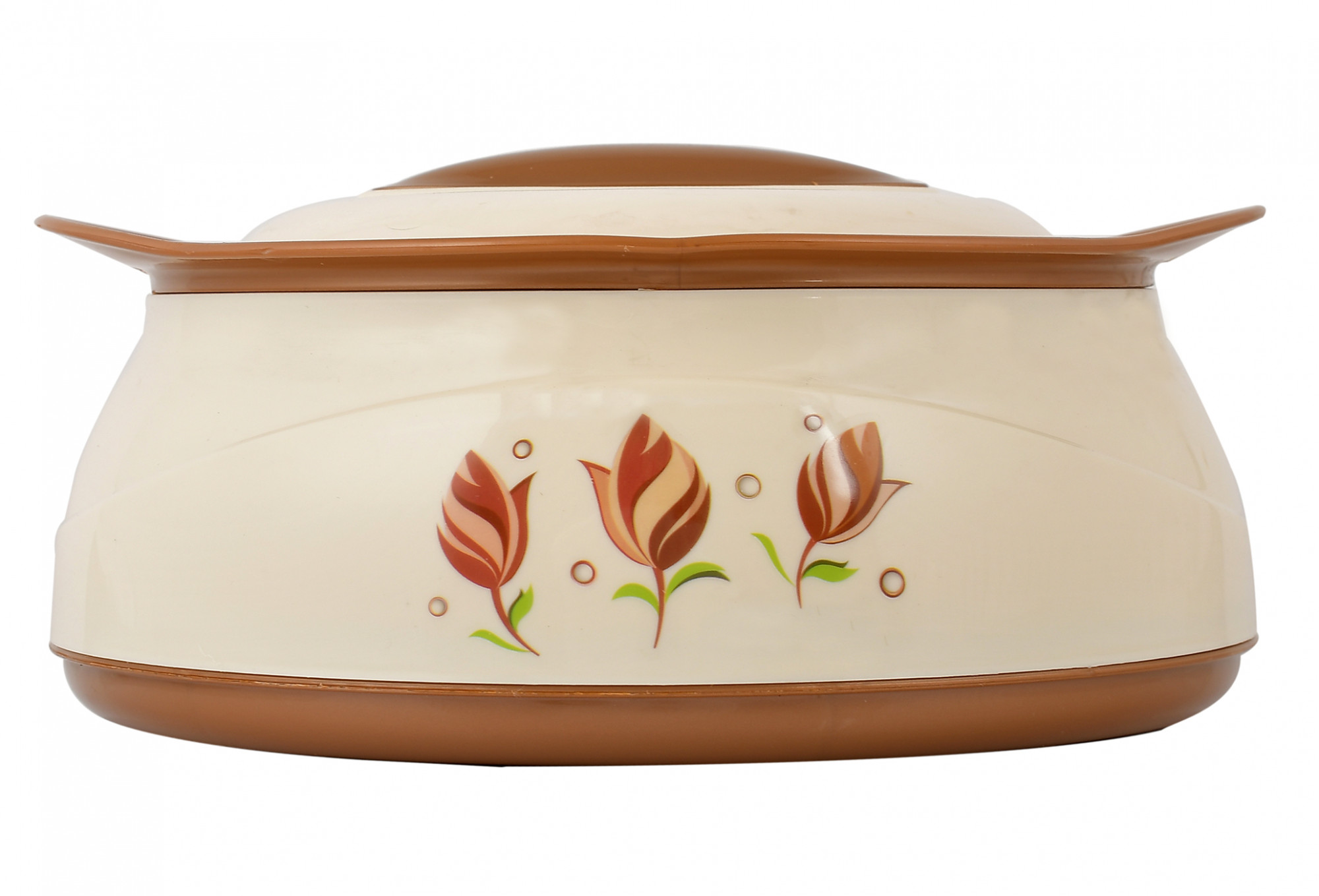 Kuber Industries Floral Printed Inner Steel Casserole With Lid, 1500ml (Cream & Brown)-HS42KUBMART25033