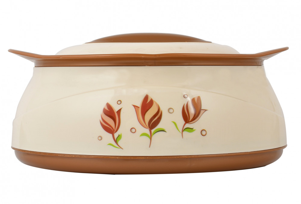 Kuber Industries Floral Printed Inner Steel Casserole With Lid, 1500ml (Cream &amp; Brown)-HS42KUBMART25033