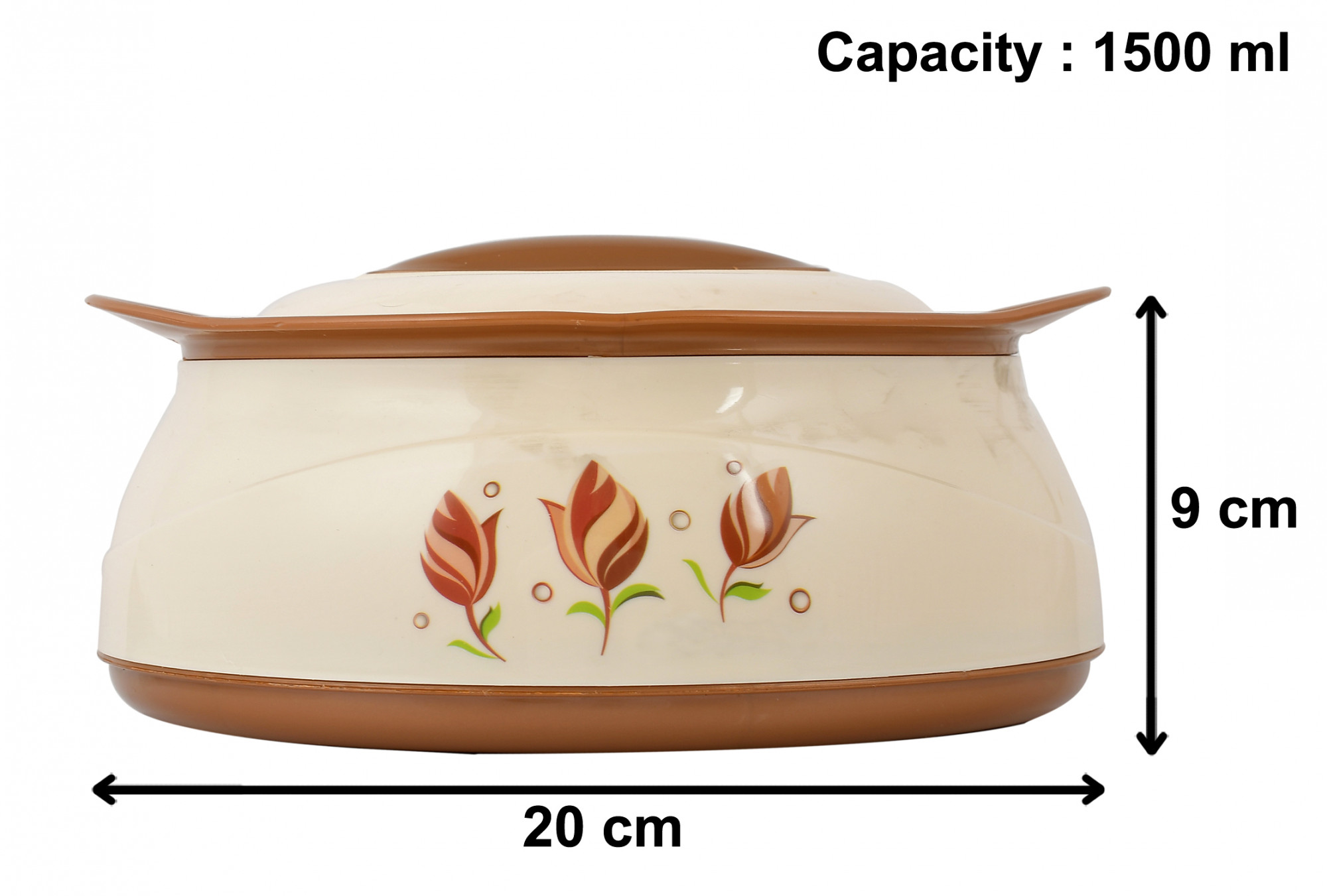Kuber Industries Floral Printed Inner Steel Casserole With Lid, 1500ml (Cream & Brown)-HS42KUBMART25033