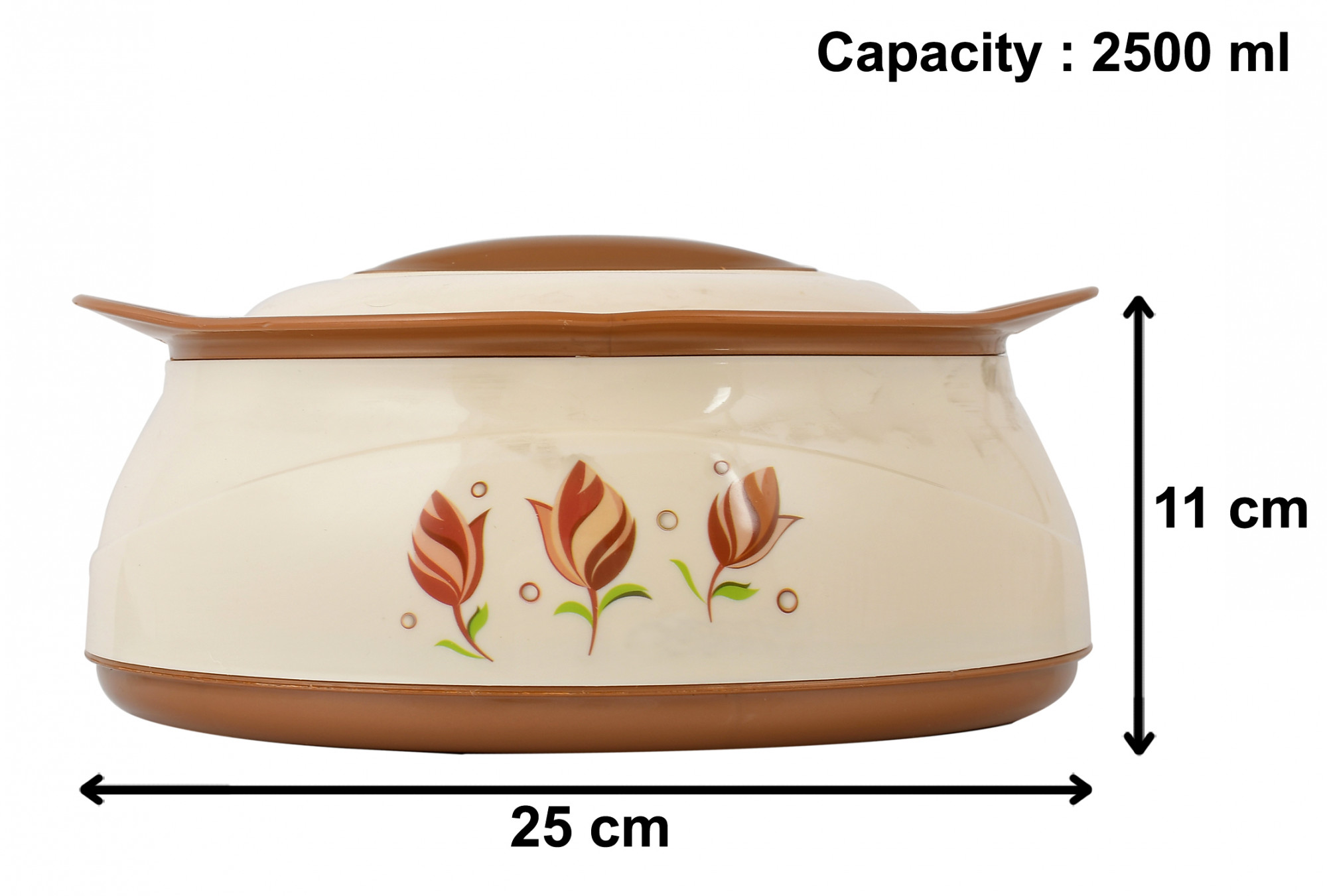 Kuber Industries Floral Printed Inner Steel Casserole With Lid, 2500ml (Cream & Brown)-HS42KUBMART25037