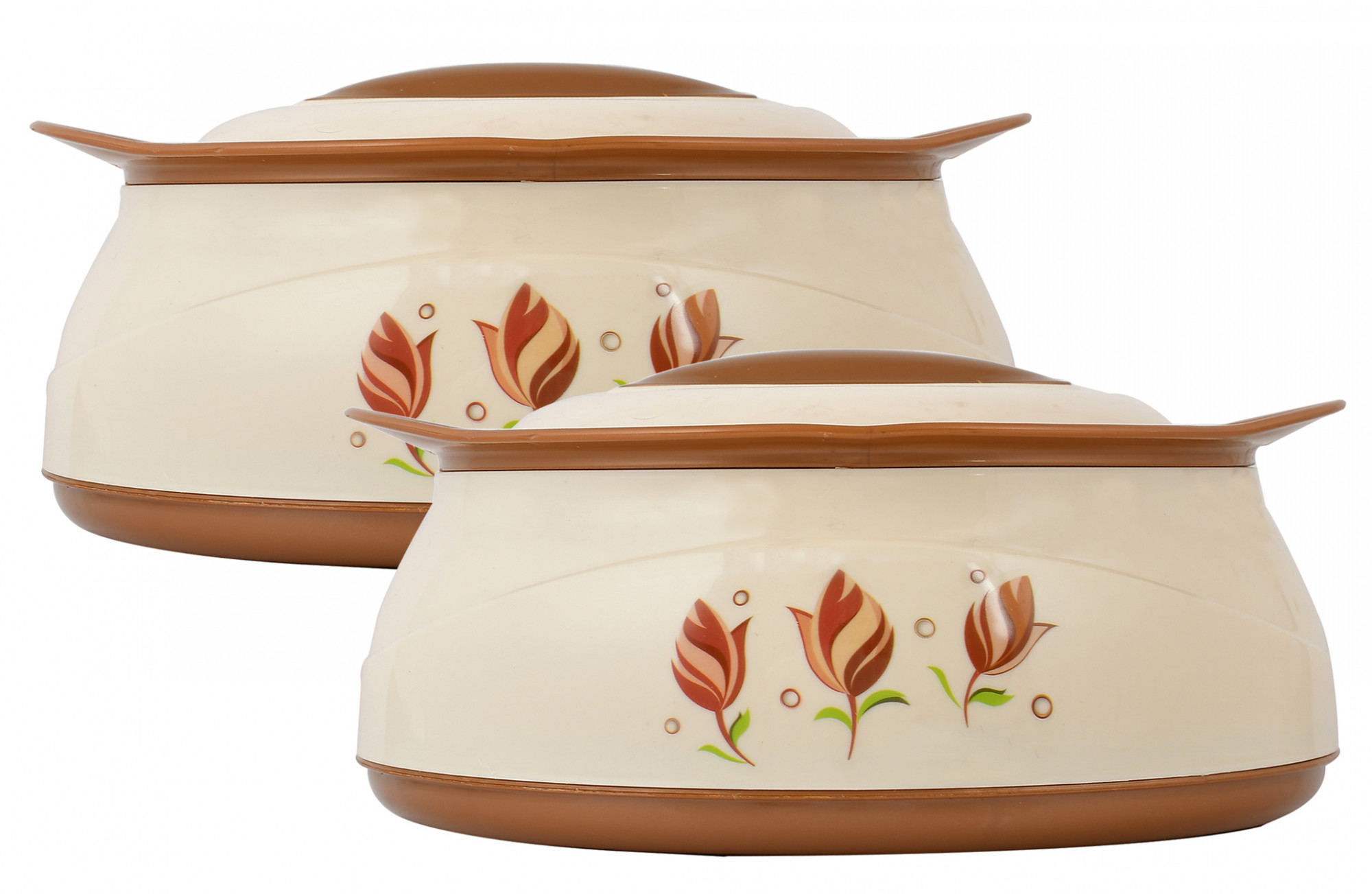 Kuber Industries Floral Printed Inner Steel Casserole With Lid, 2500ml (Cream & Brown)-HS42KUBMART25037
