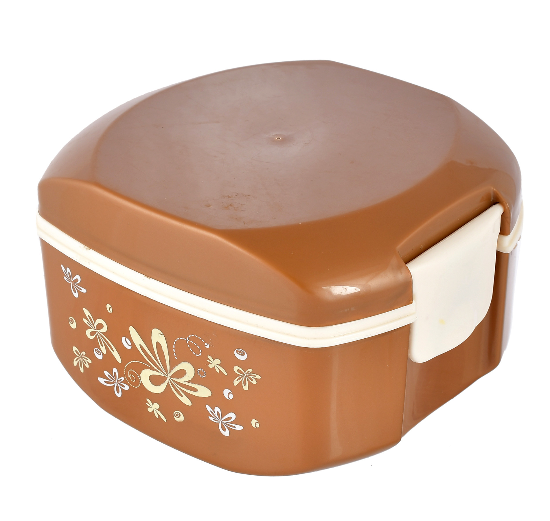 Kuber Industries Floral Printed Inner Steel Insulated Lunch Box With 1 Steel Pickel Box (Brown) -HS42KUBMART25123