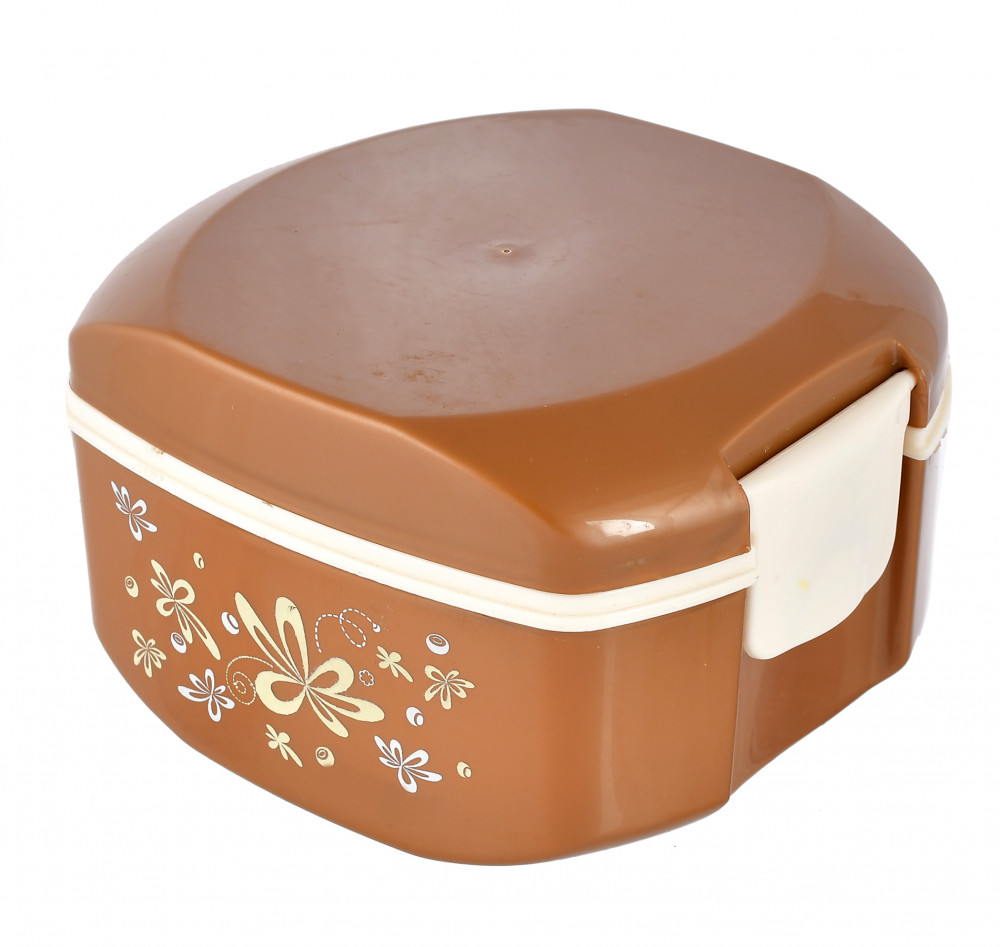 Kuber Industries Floral Printed Inner Steel Insulated Lunch Box With 1 Steel Pickel Box (Brown) -HS42KUBMART25123