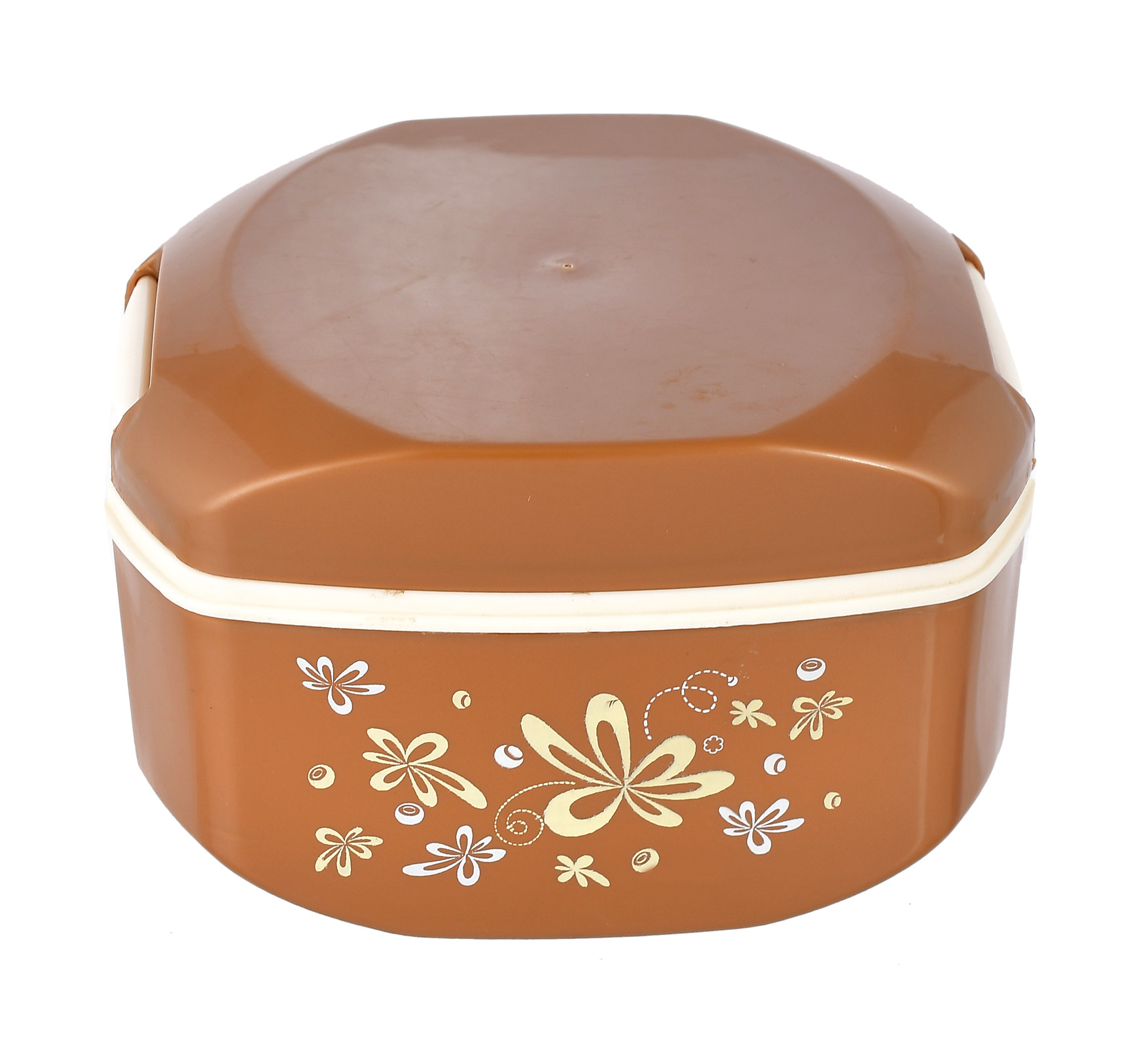 Kuber Industries Floral Printed Inner Steel Insulated Lunch Box With 1 Steel Pickel Box (Brown) -HS42KUBMART25123
