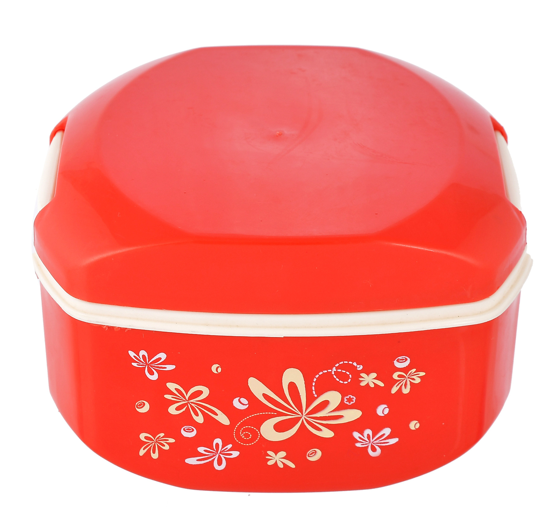 Kuber Industries Floral Printed Inner Steel Insulated Lunch Box With 1 Steel Pickel Box (Red) -HS42KUBMART25125