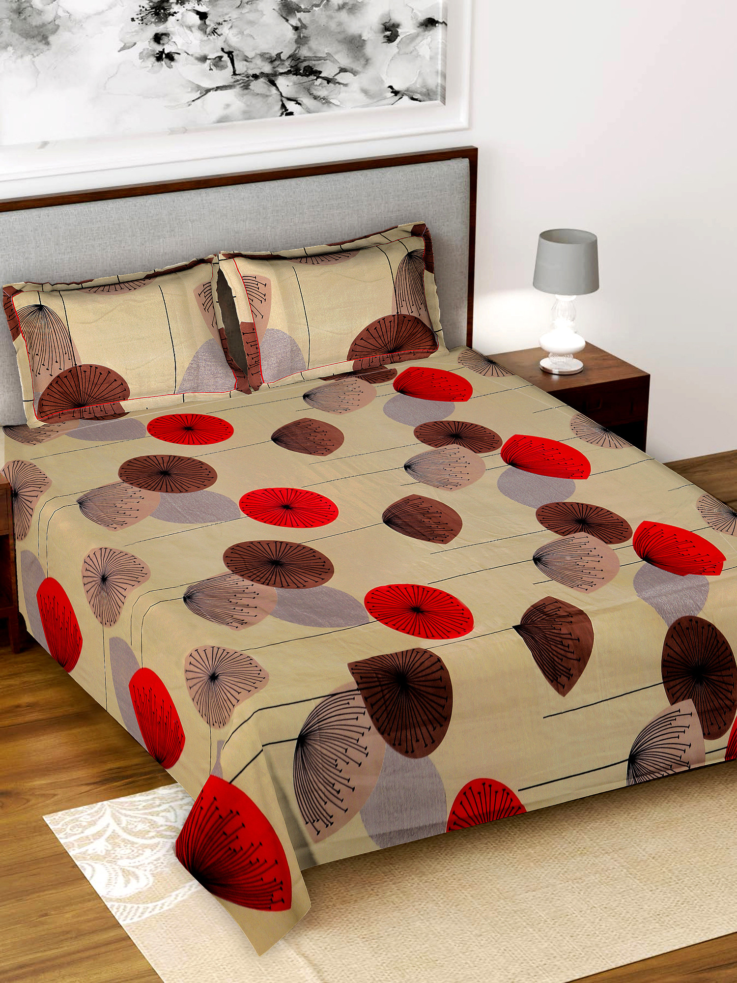 Kuber Industries Floral Printed Luxurious Soft Breathable & Comfortable Glace Cotton Double Bedsheet With 2 Pillow Covers (Brown)-HS43KUBMART26807