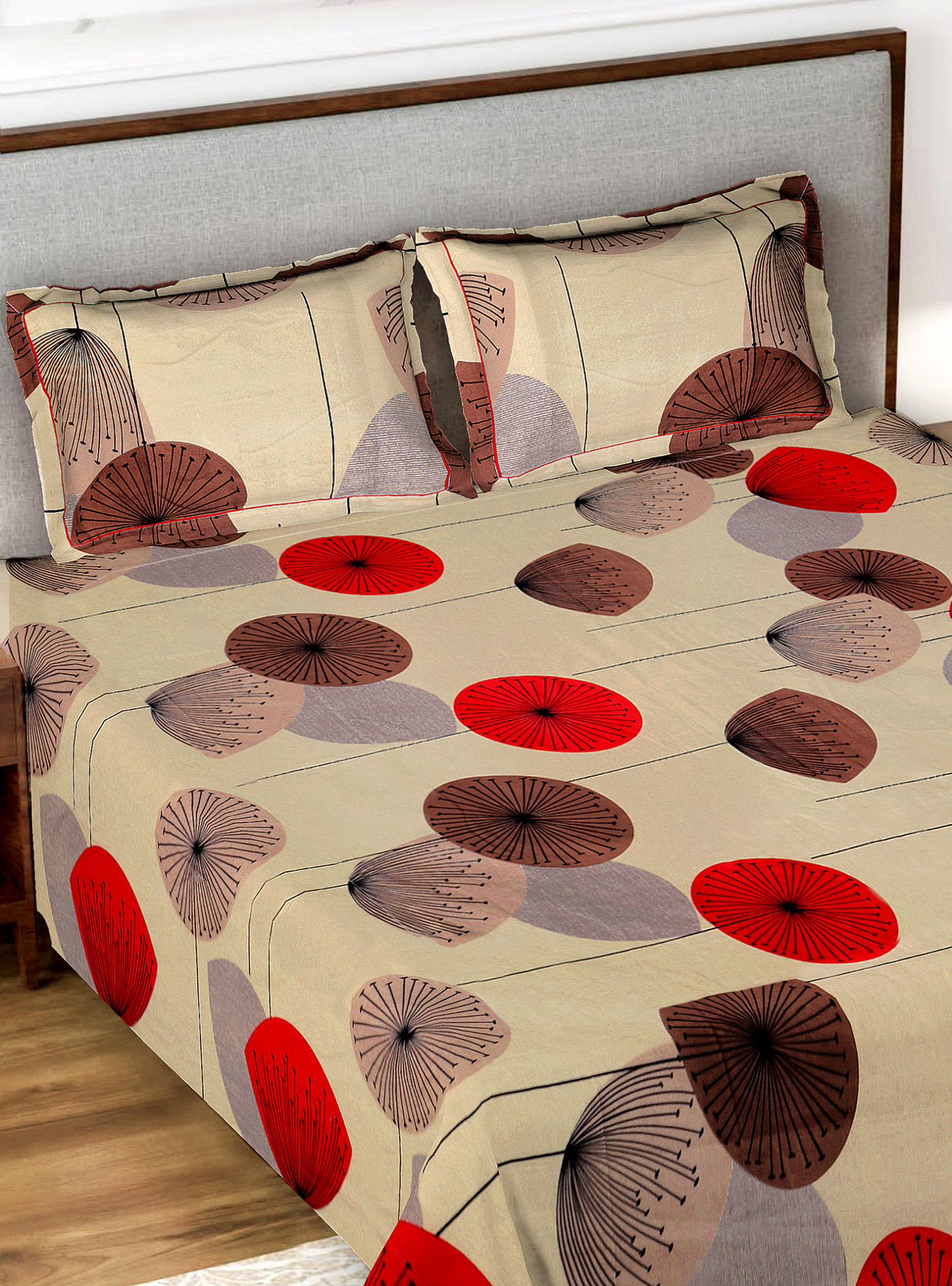 Kuber Industries Floral Printed Luxurious Soft Breathable & Comfortable Glace Cotton Double Bedsheet With 2 Pillow Covers (Brown)-HS43KUBMART26807