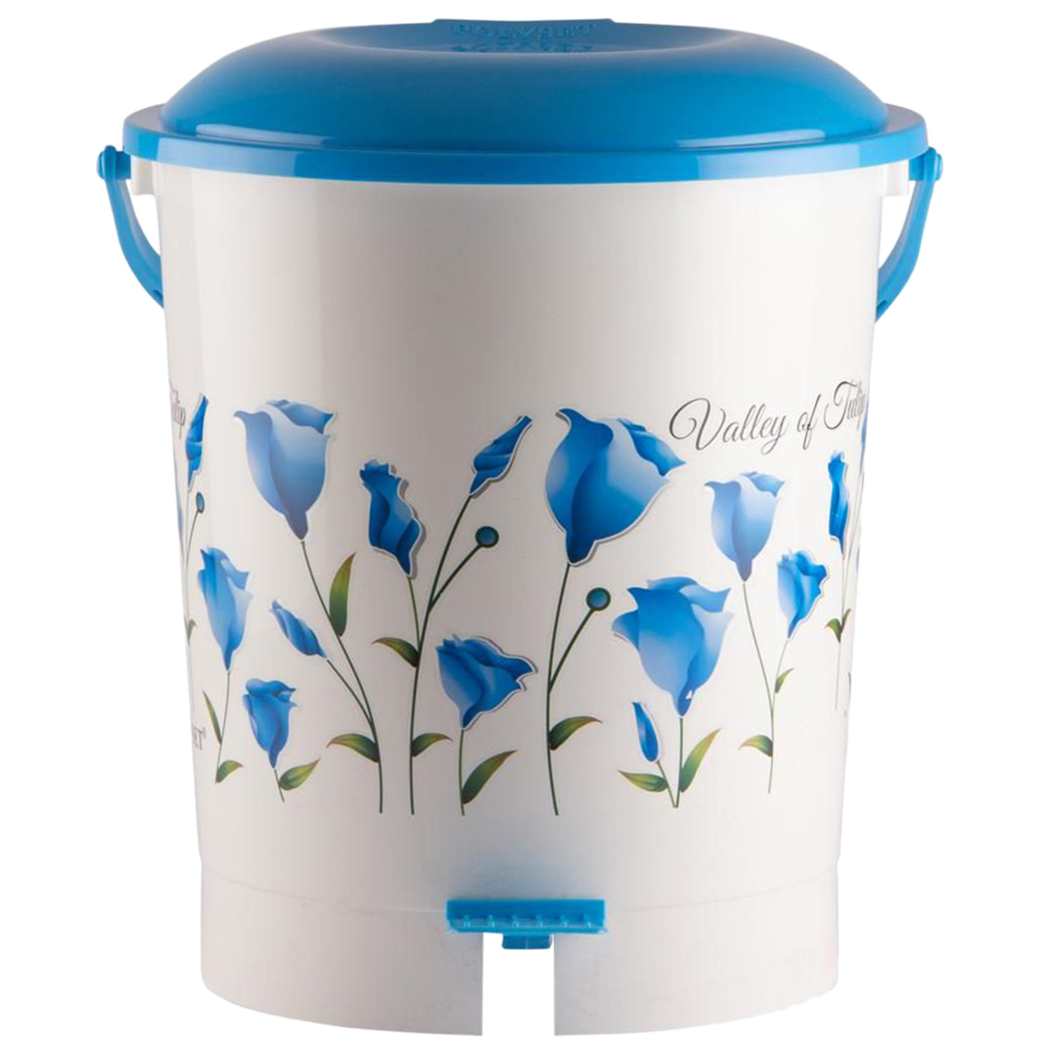 Kuber Industries Floral Printed Multiuses Plastic Pedal Dustbin, Waste Bin, Trash Can With Handle, 10 Litre (Blue)-47KM0759