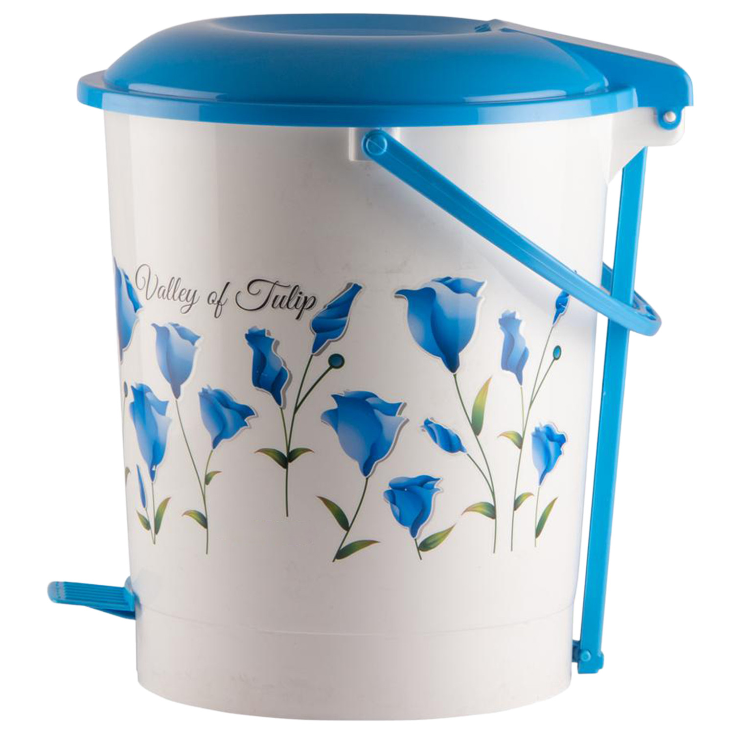 Kuber Industries Floral Printed Multiuses Plastic Pedal Dustbin, Waste Bin, Trash Can With Handle, 10 Litre (Blue)-47KM0759