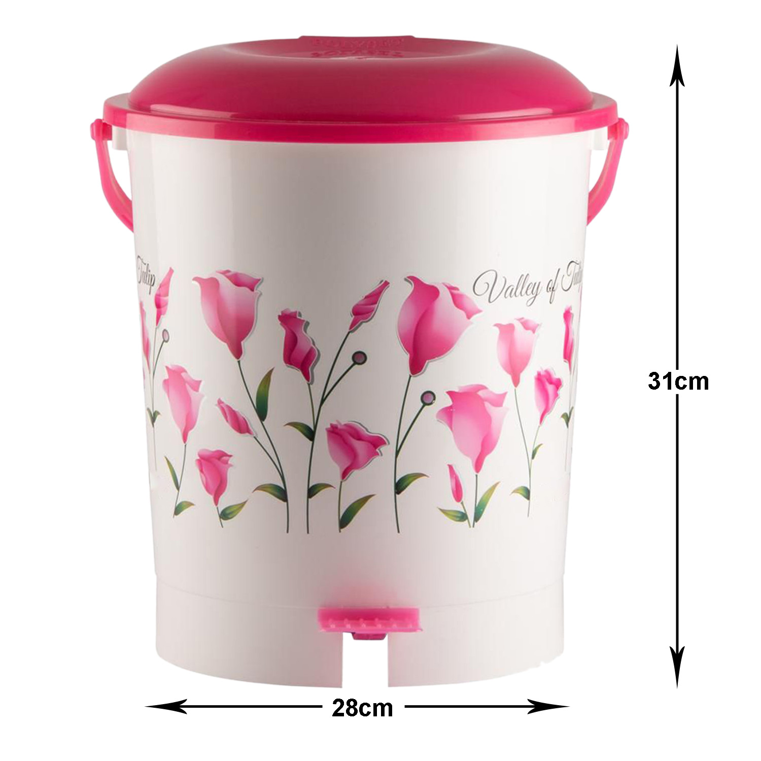 Kuber Industries Floral Printed Multiuses Plastic Pedal Dustbin, Waste Bin, Trash Can With Handle, 10 Litre (Pink)-47KM0763