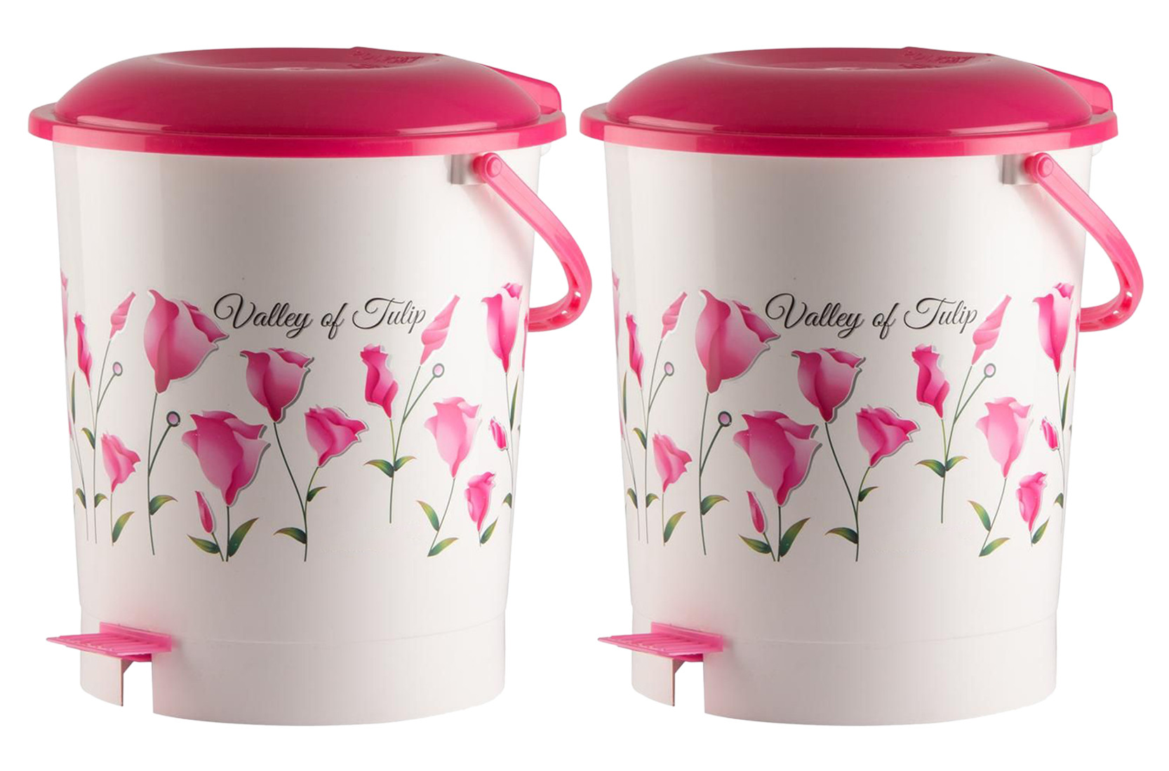 Kuber Industries Floral Printed Multiuses Plastic Pedal Dustbin, Waste Bin, Trash Can With Handle, 10 Litre (Pink)-47KM0763