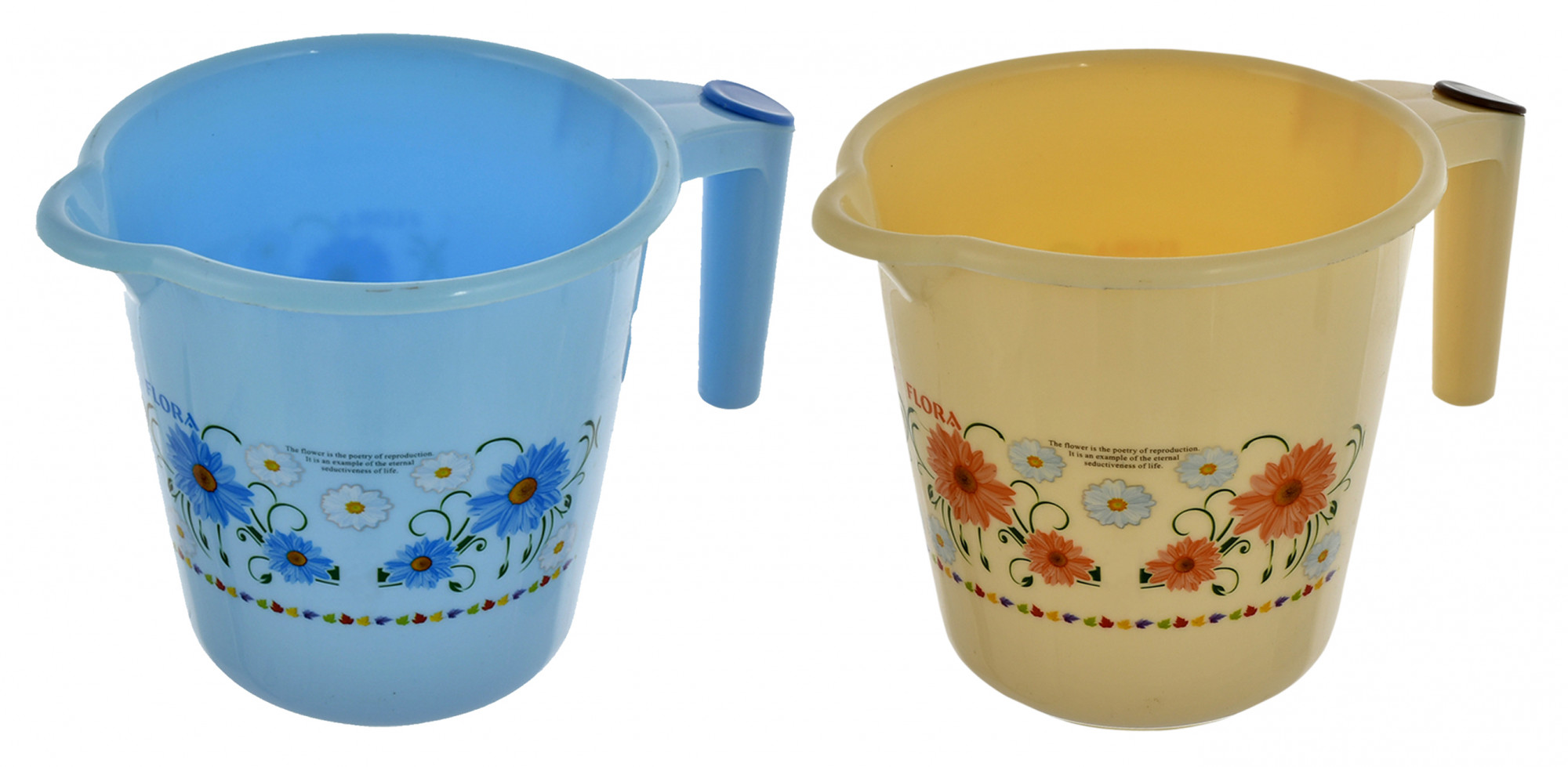 Kuber Industries Floral Printed Rambo Deluxe Virgin Plastic Bathroom Mug ,1800 ml (Blue & Cream)-KUBMART3150