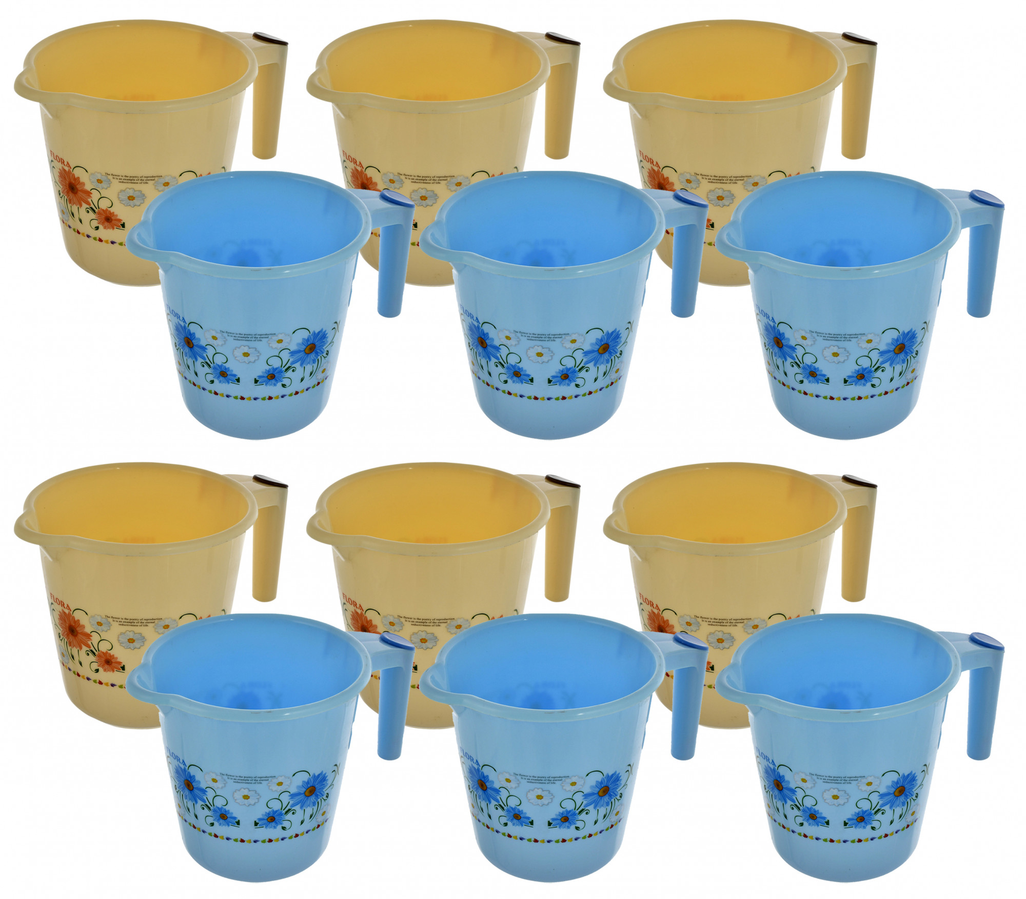Kuber Industries Floral Printed Rambo Deluxe Virgin Plastic Bathroom Mug ,1800 ml (Blue & Cream)-KUBMART3150