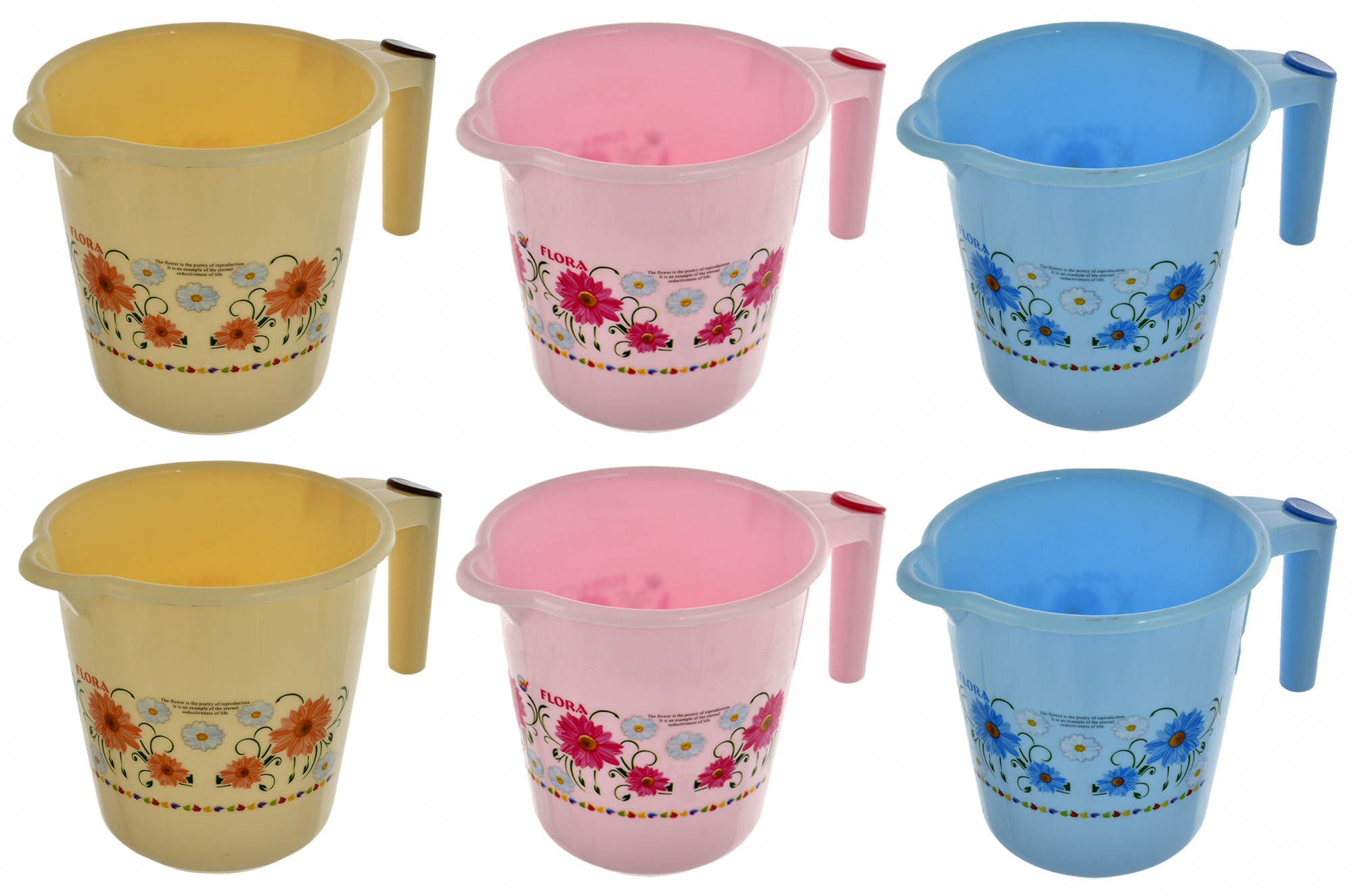 Kuber Industries Floral Printed Rambo Deluxe Virgin Plastic Bathroom Mug ,1800 ml (Blue & Pink & Cream)-KUBMART3166