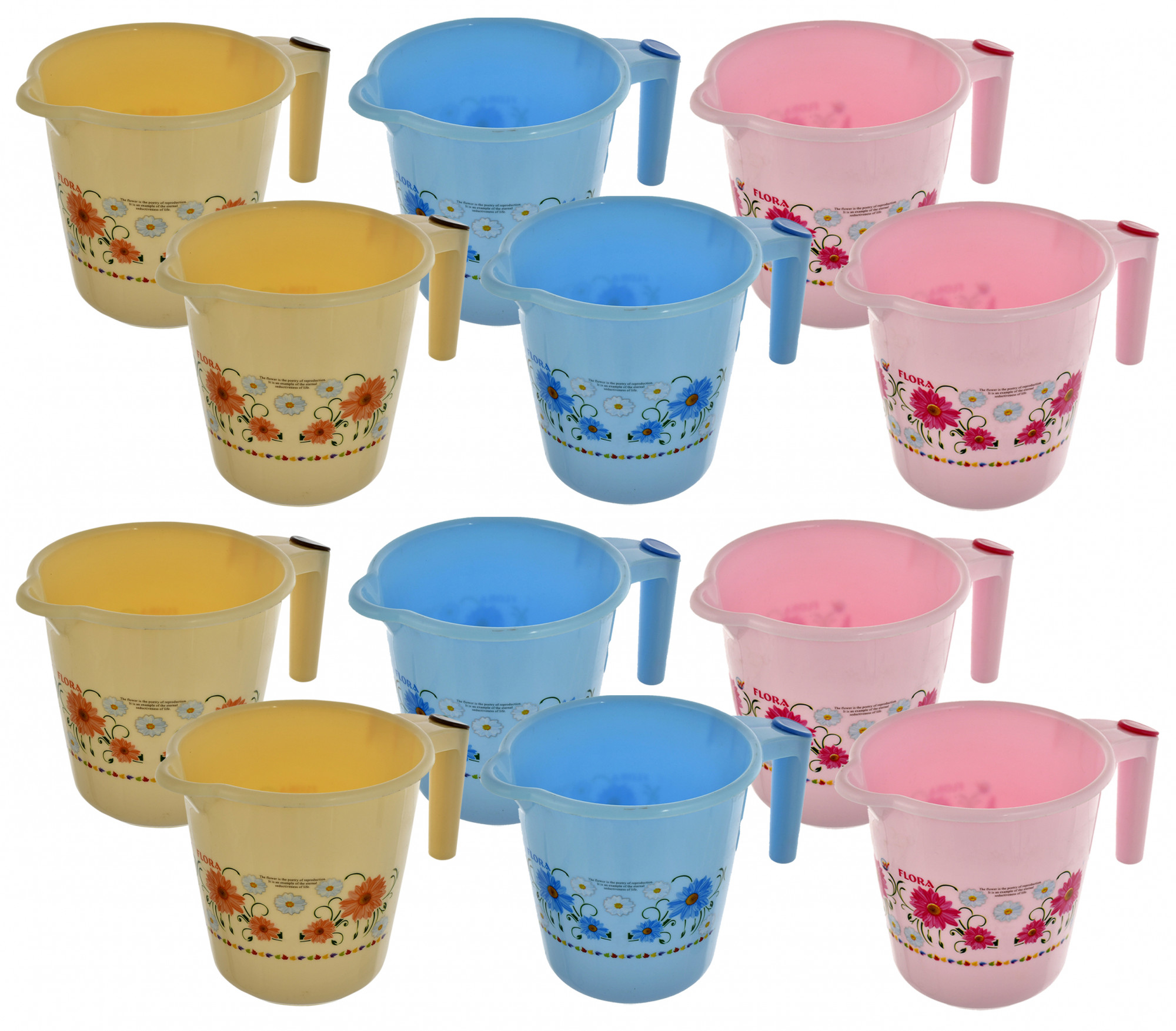 Kuber Industries Floral Printed Rambo Deluxe Virgin Plastic Bathroom Mug ,1800 ml (Blue & Pink & Cream)-KUBMART3166